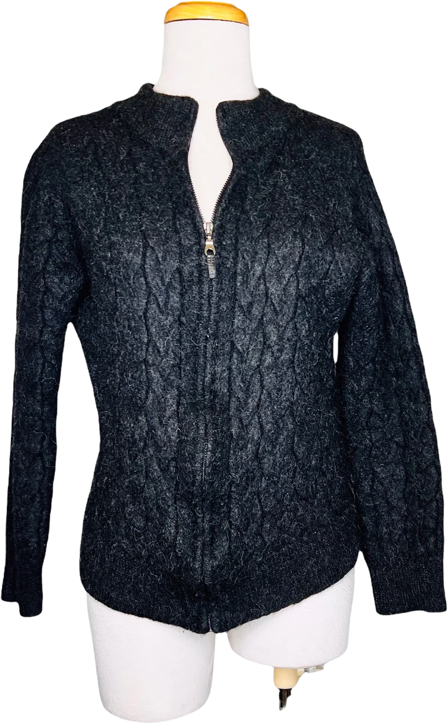 Baby Alpaca Womens Zip Up Cardigan Made In Peru Gray Chunky Knit Sz M by Blake
