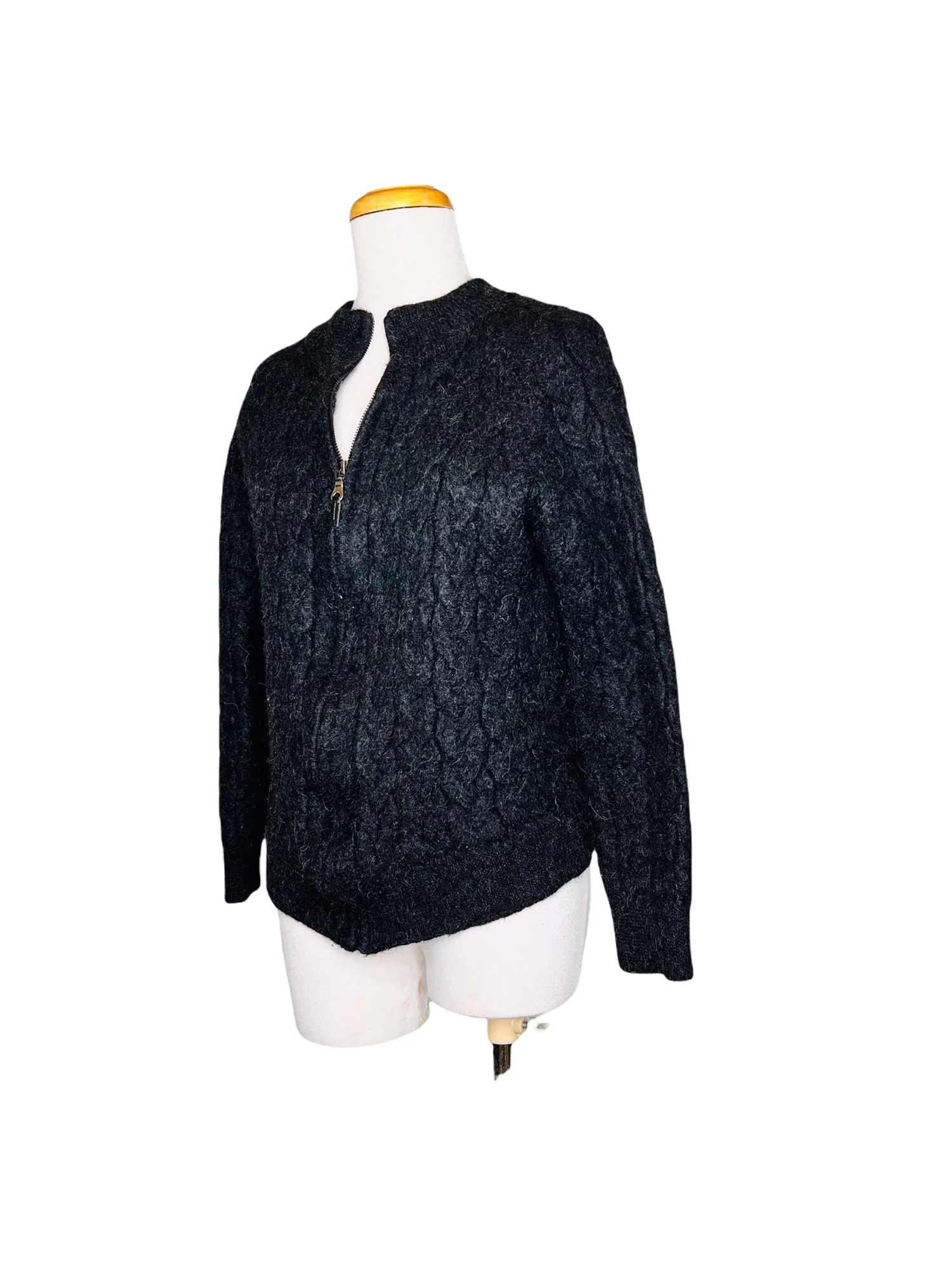 Baby Alpaca Womens Zip Up Cardigan Made In Peru Gray Chunky Knit Sz M by Blake - Image 3