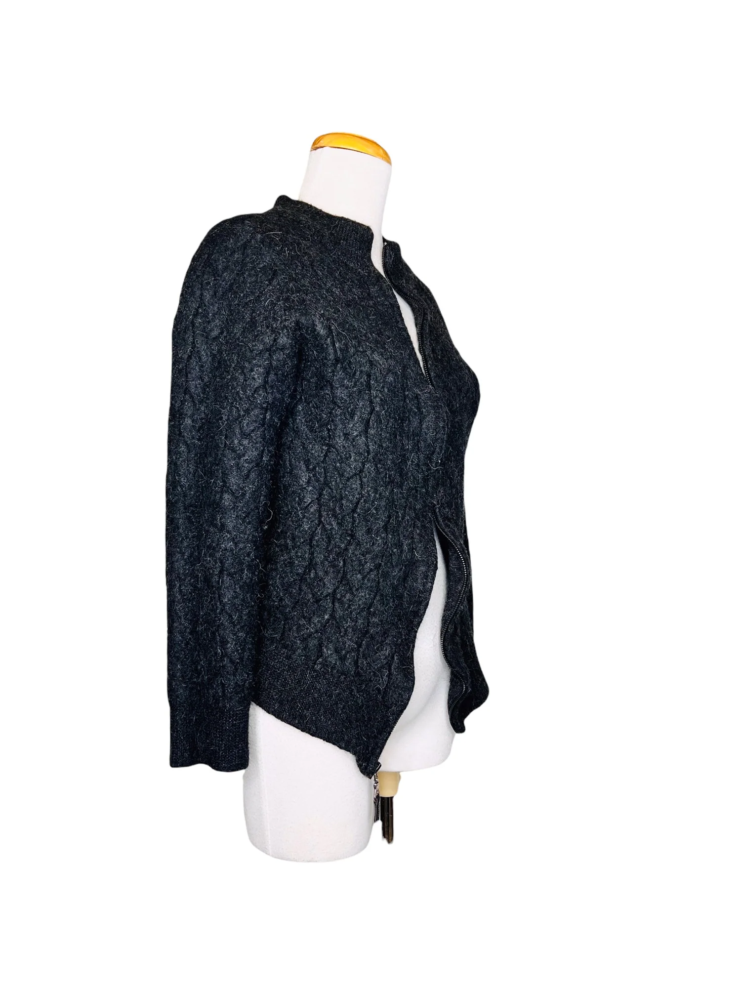 Baby Alpaca Womens Zip Up Cardigan Made In Peru Gray Chunky Knit Sz M by Blake - Image 6