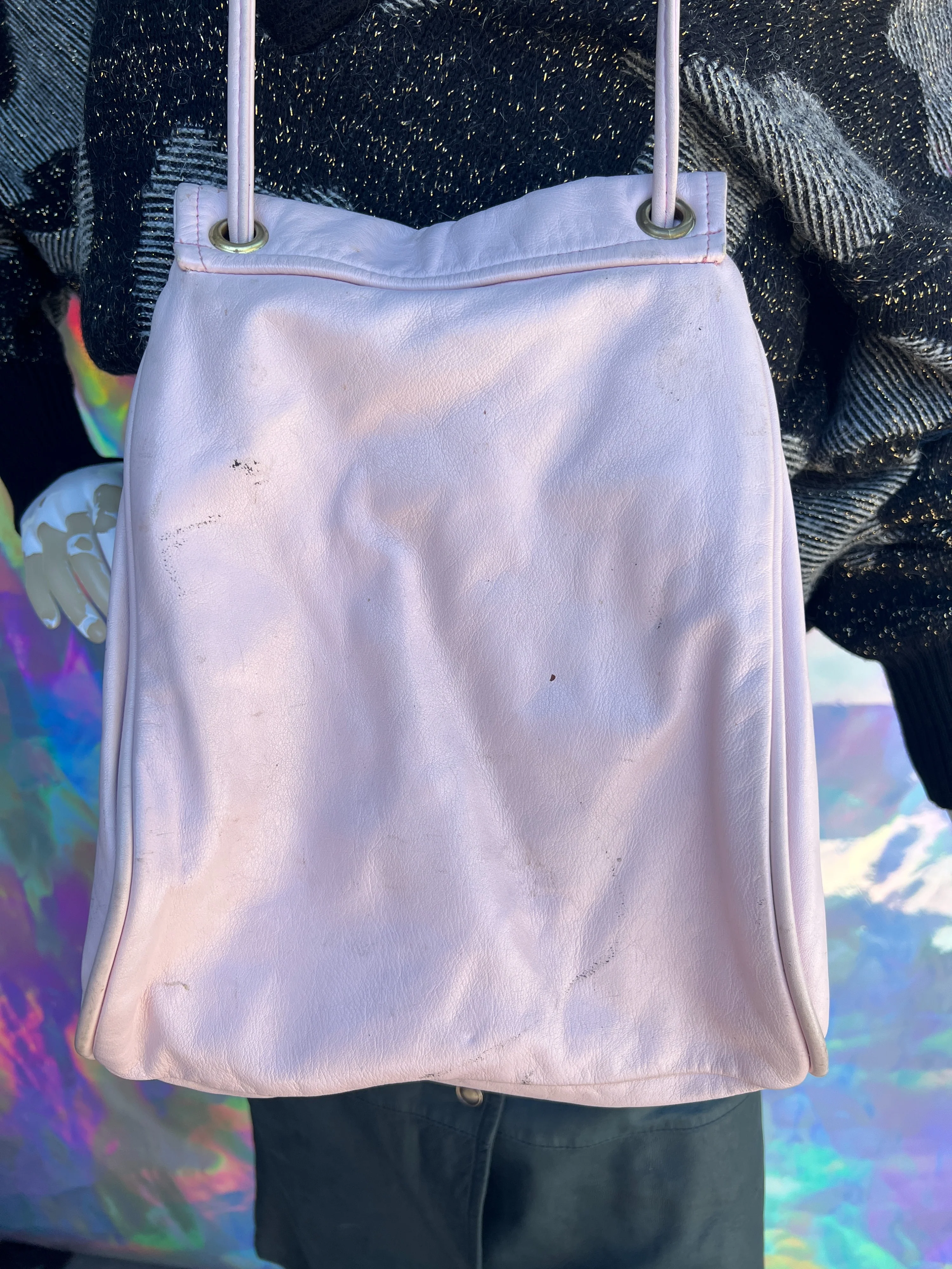 Baby Pink Crossbody Drawstring Leather Purse by Chanta - Image 4
