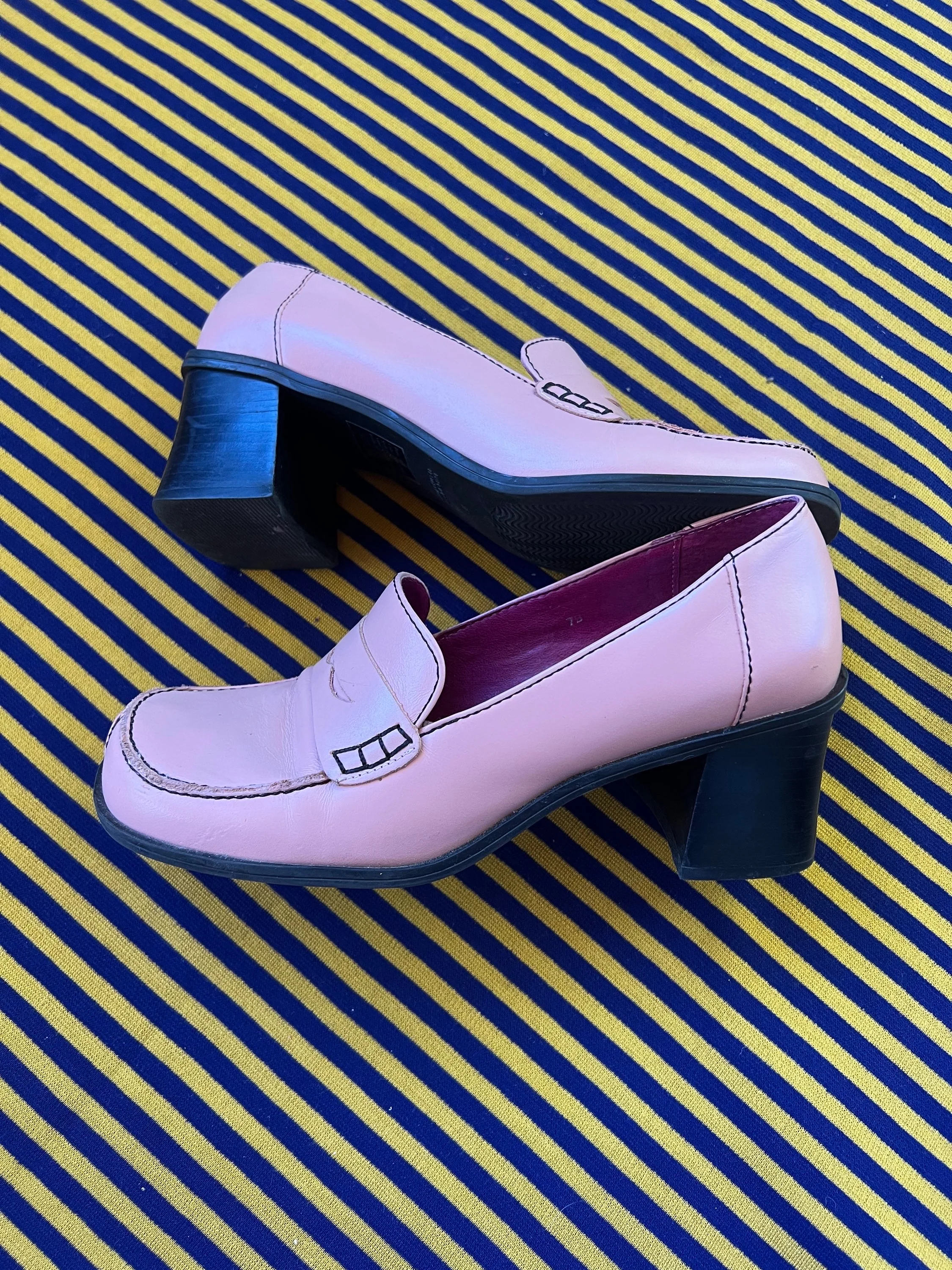 Baby Pink Leather Heeled Loafers 7 - Image 2