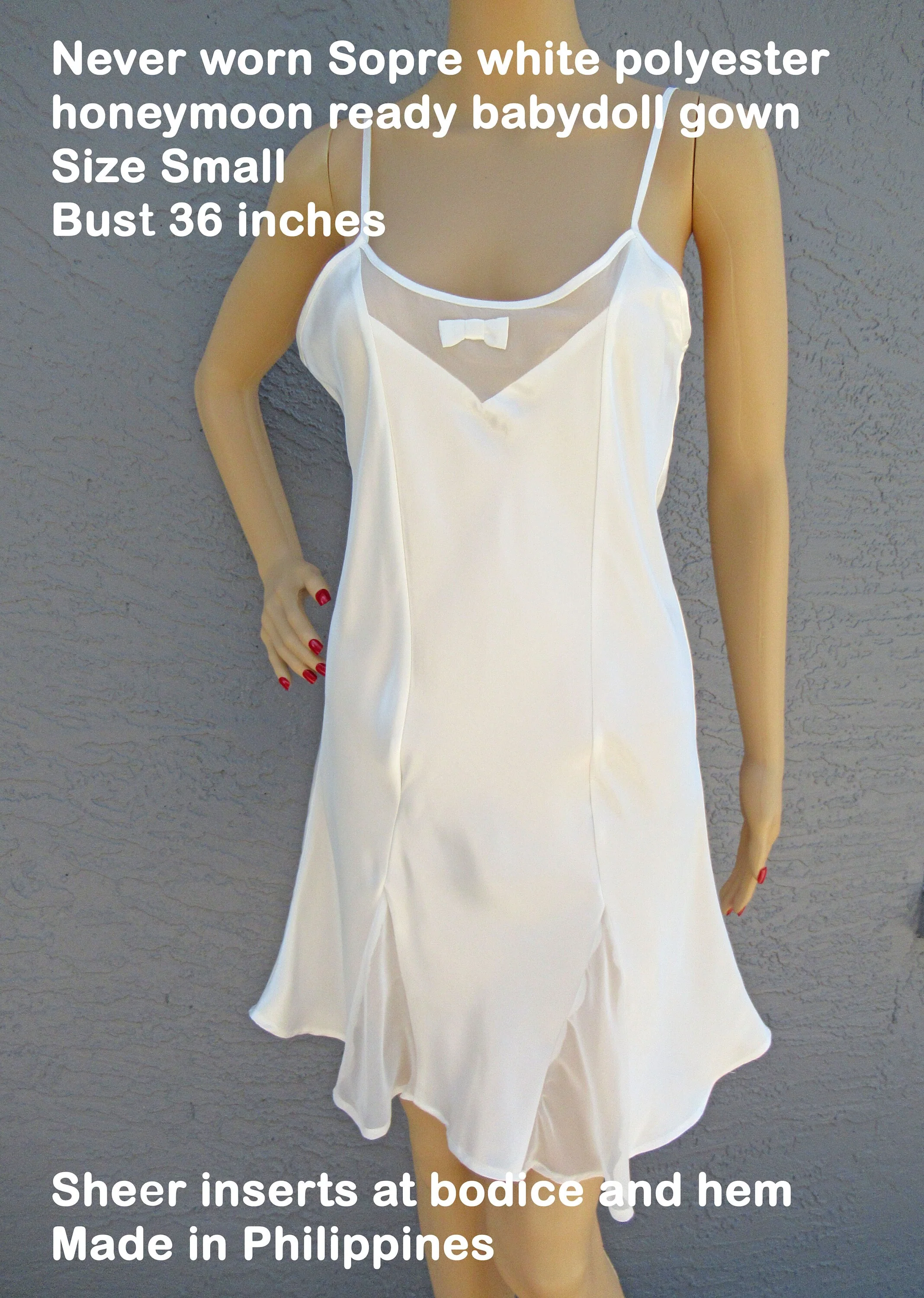 Babydoll Gown Sopre White Polyester Honeymoon Ready Small Sheer Inserts At Bodice and Hem Made In Philippines by Sopre - Image 5