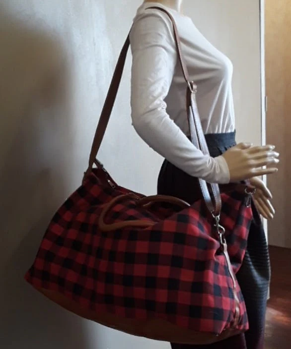 Buffalo Plaid Weekender Traveling Bag by Barbados Leather - Image 4