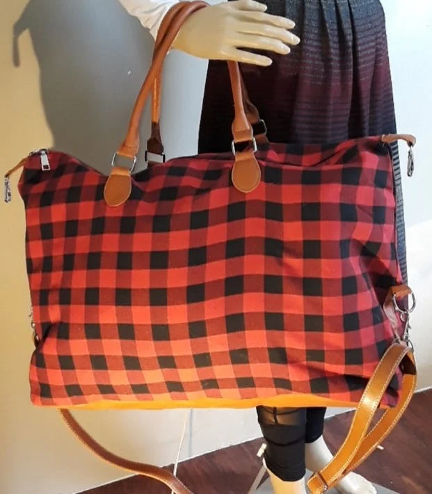 Buffalo Plaid Weekender Traveling Bag by Barbados Leather - Image 5
