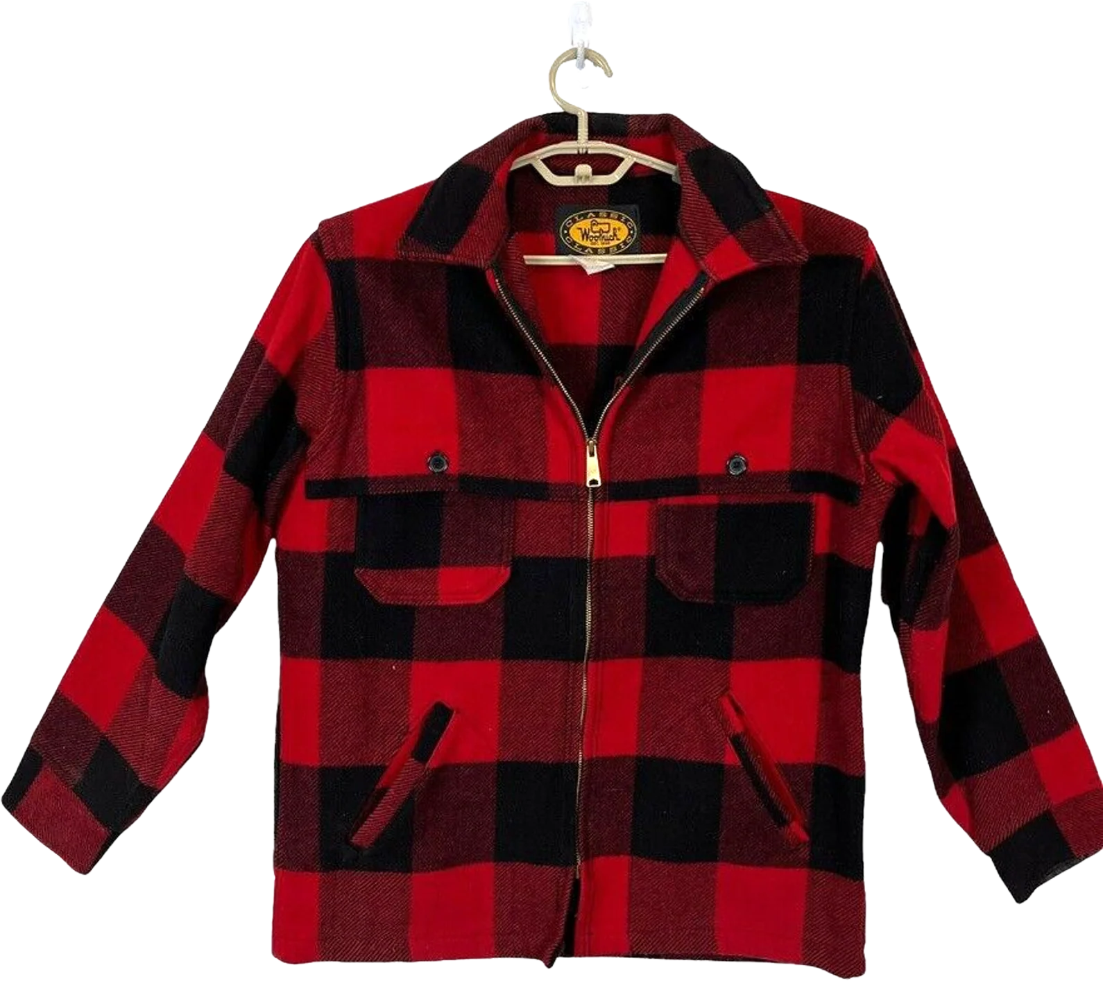 Barn Jacket Coat Mackinaw Buffalo Plaid Red Wool Mens Size Medium Vtg by Woolrich