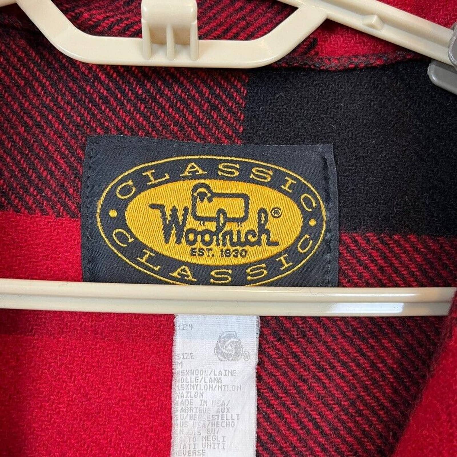 Barn Jacket Coat Mackinaw Buffalo Plaid Red Wool Mens Size Medium Vtg by Woolrich - Image 12