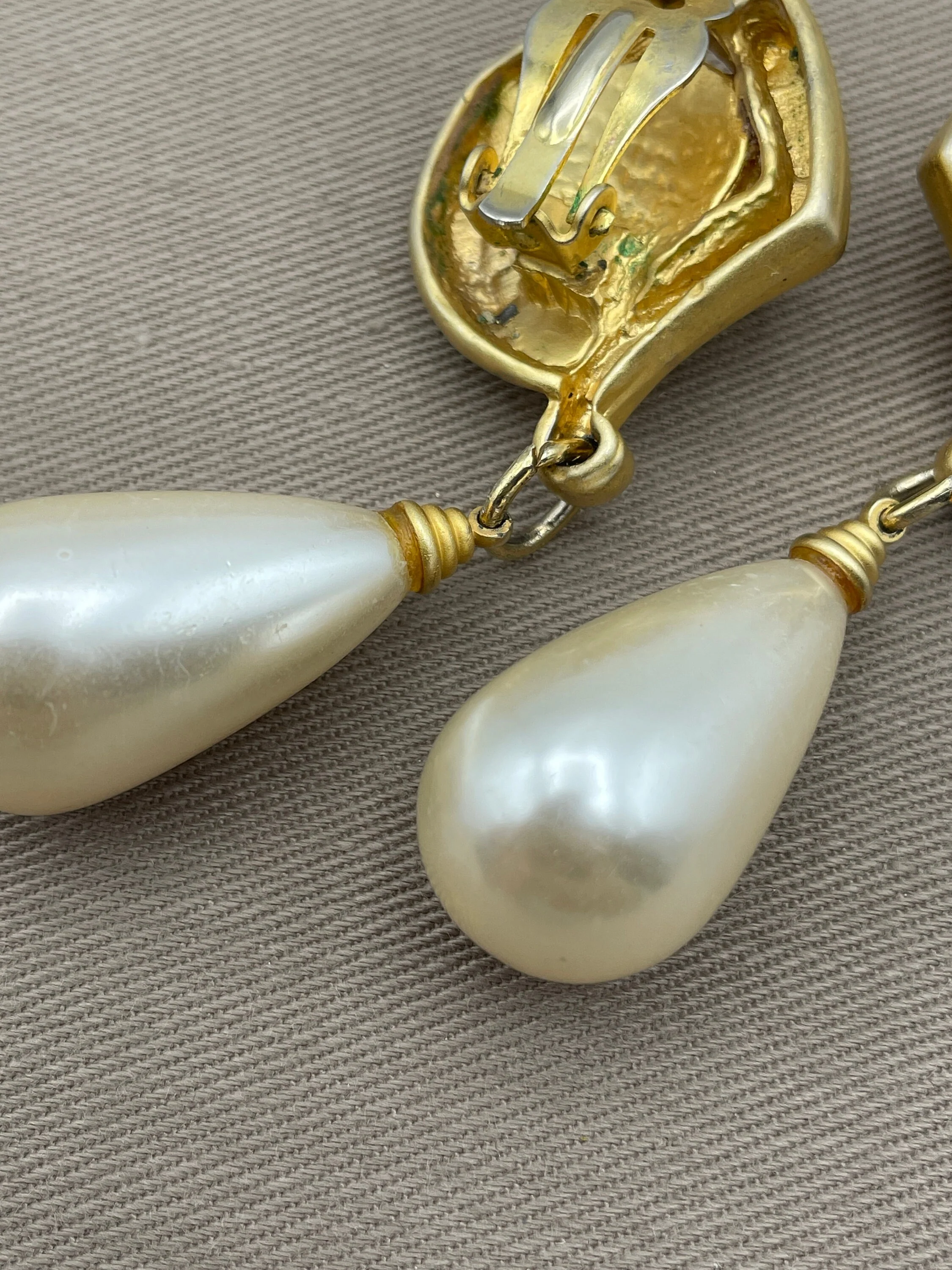 Baroque French Gold Pearl Clip-On Statement Earrings - Image 5