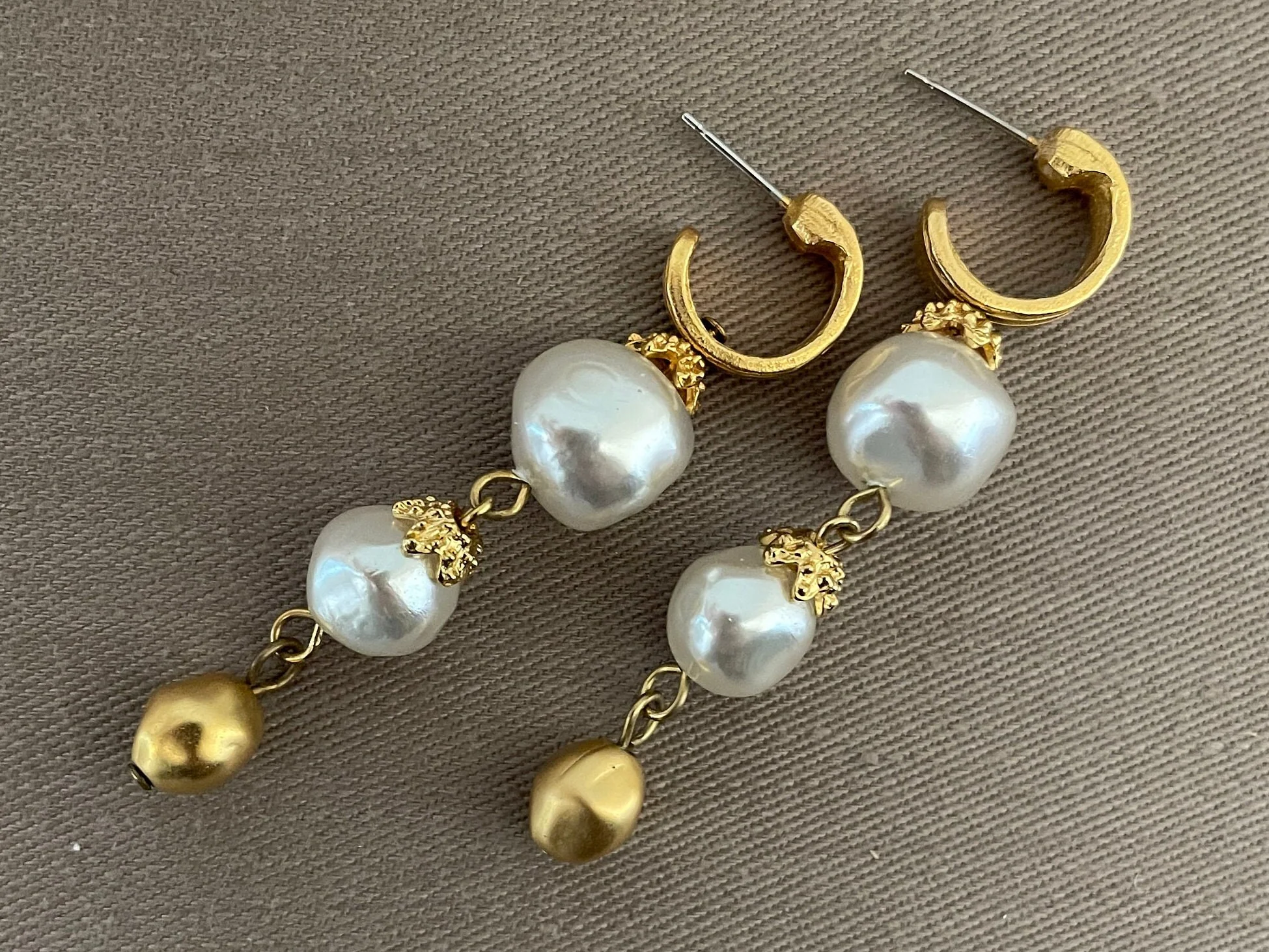 Baroque Pearl Etruscan Dangle Statement Earrings for Pierced Ears - Image 3
