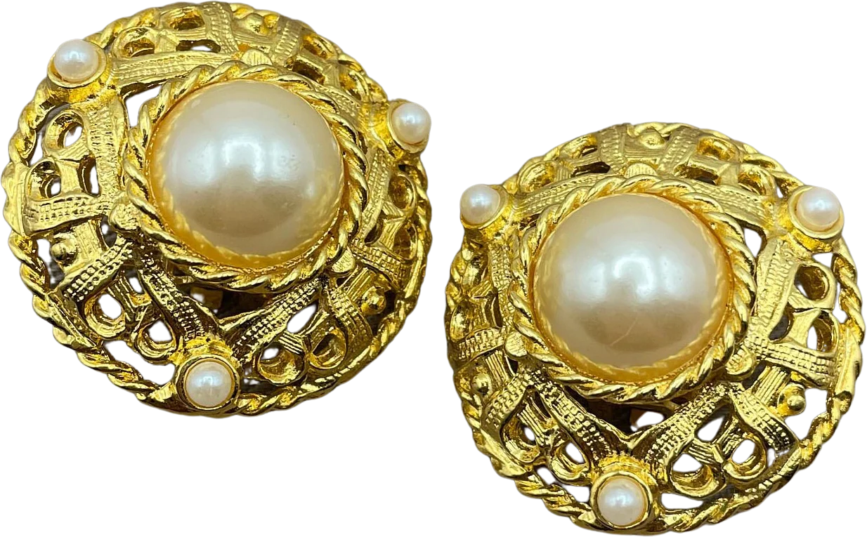 Baroque Signed Pearl Clip On Statement Earrings by Ivana