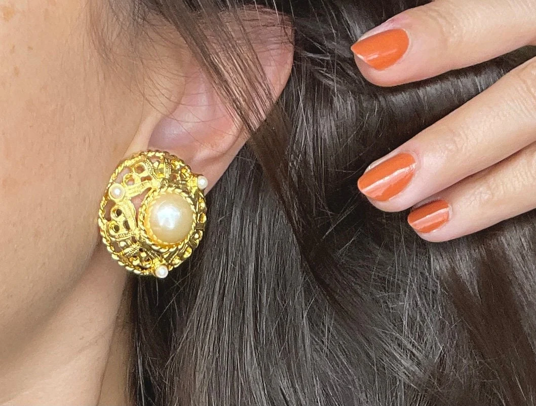 Baroque Signed Pearl Clip On Statement Earrings by Ivana - Image 2