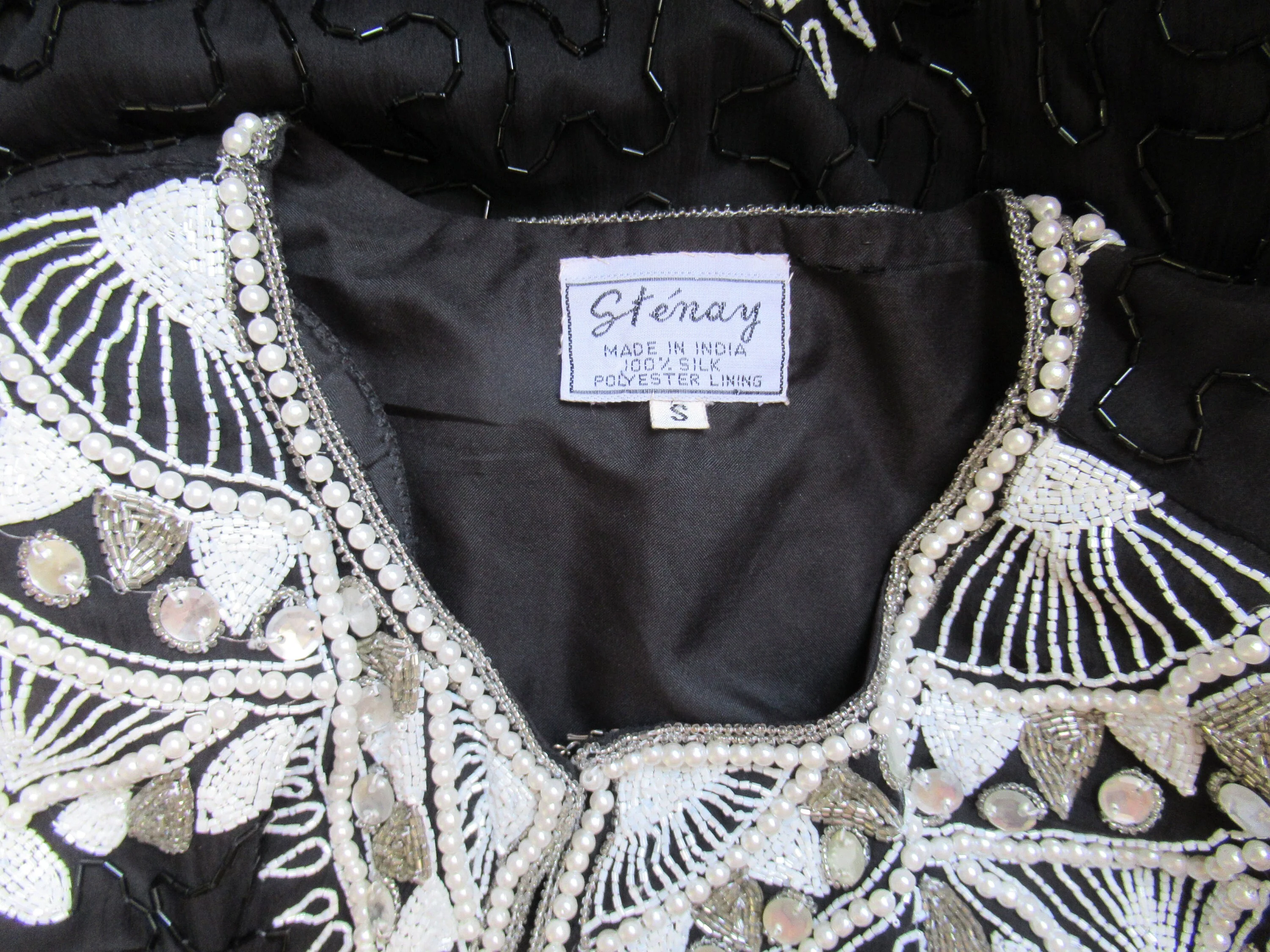 Beaded Blouse Black and White Blouse Blazer 80s Glam Made In India Silk Polyester Lining Sm Front Hooks and Eyes by Stenay - Image 10