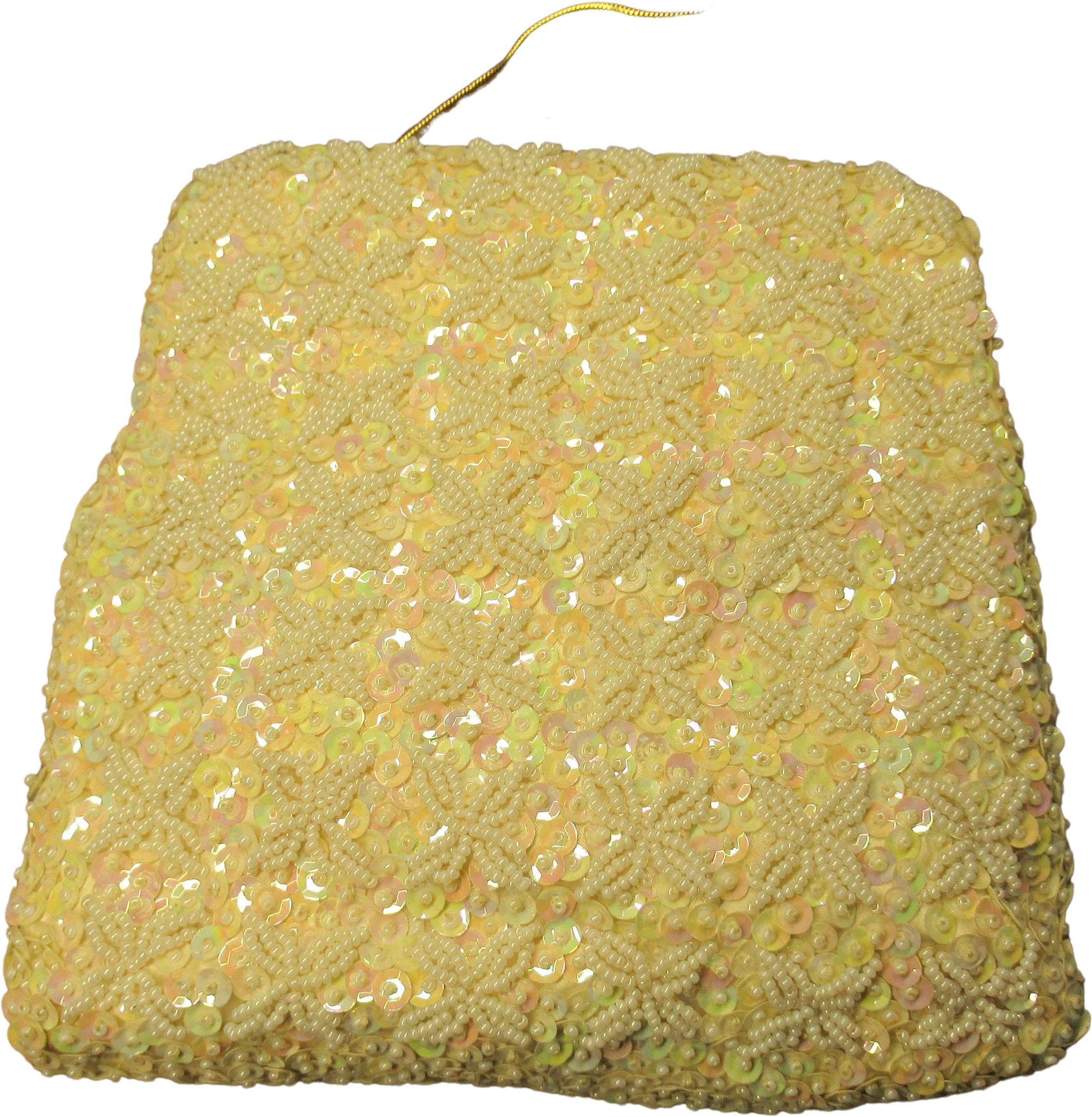 Beaded Evening Bag 60s 7 by 7 Inch Size 13 Inch Gold Chain Handle Made In Hong Kong, White, Top Kiss Style Clasp, Vtf Chic by Richere