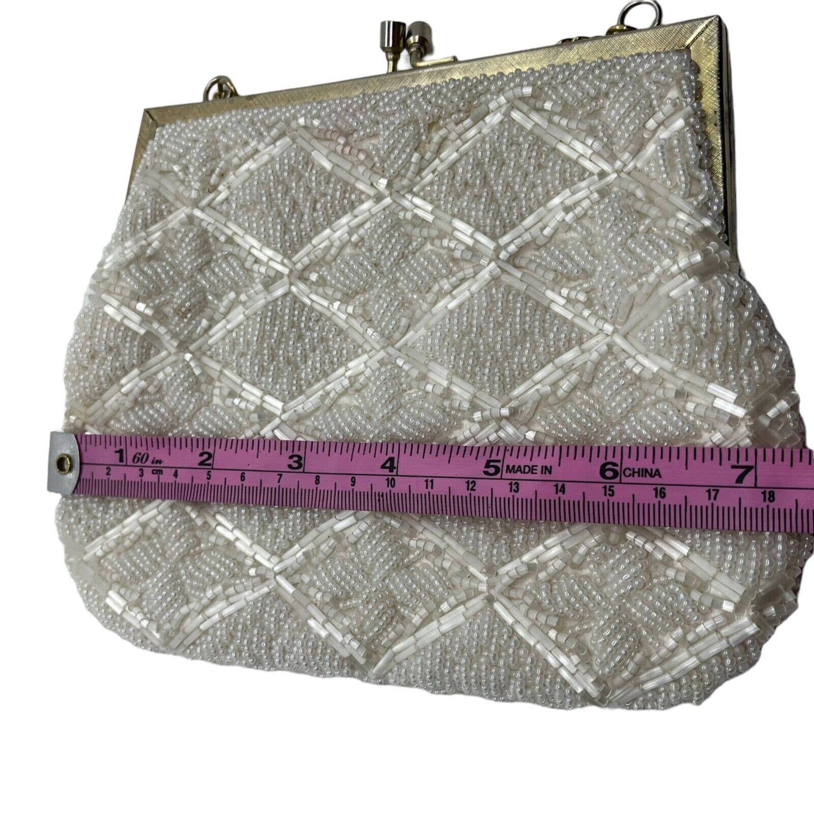 Beaded Evening Bag Glam White Gold Handmade 50s Clutch Wristlet by La Regale - Image 10