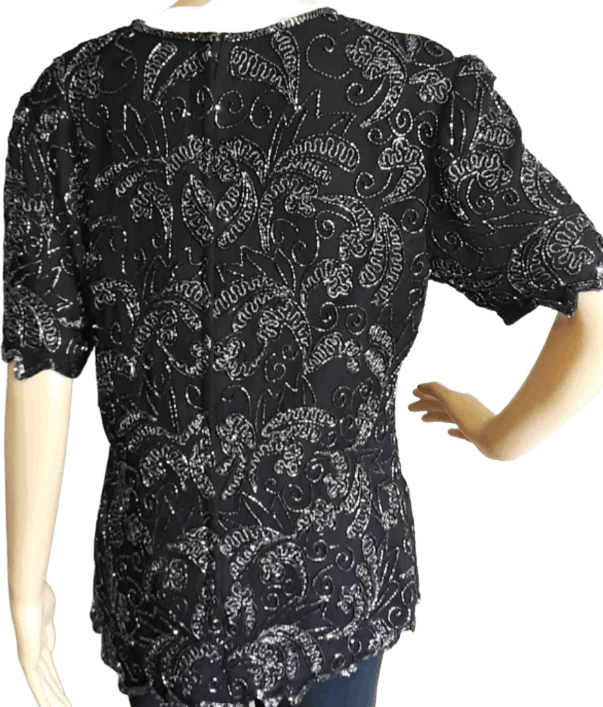90's Beaded Jazz era Paisley Silk Evening Blouse by Papell Boutique Evening - Image 2