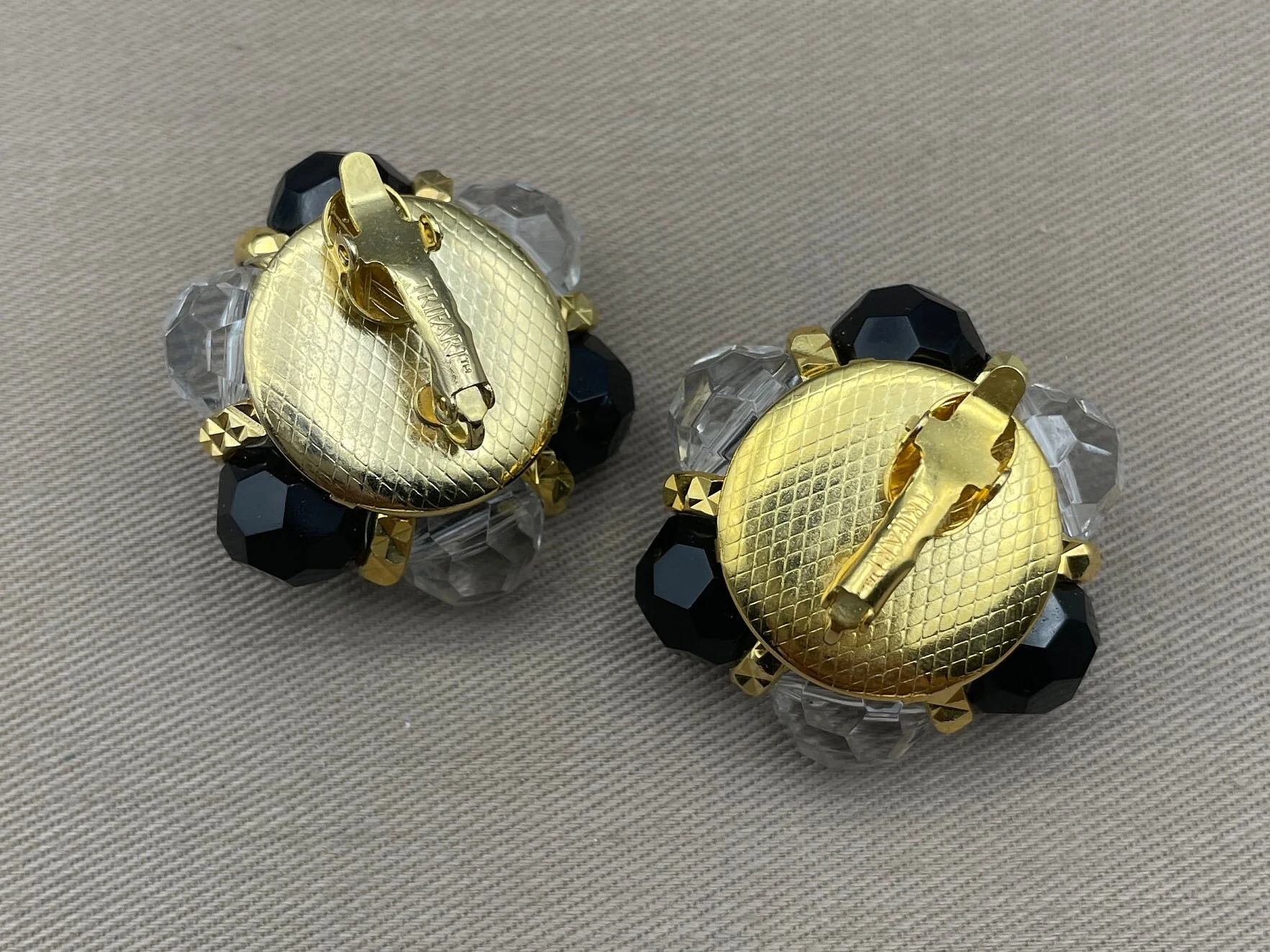 Beaded Signed Huge Clip On Statement Earrings Clusted Bead 80s 90s Earrings by Trifari - Image 3