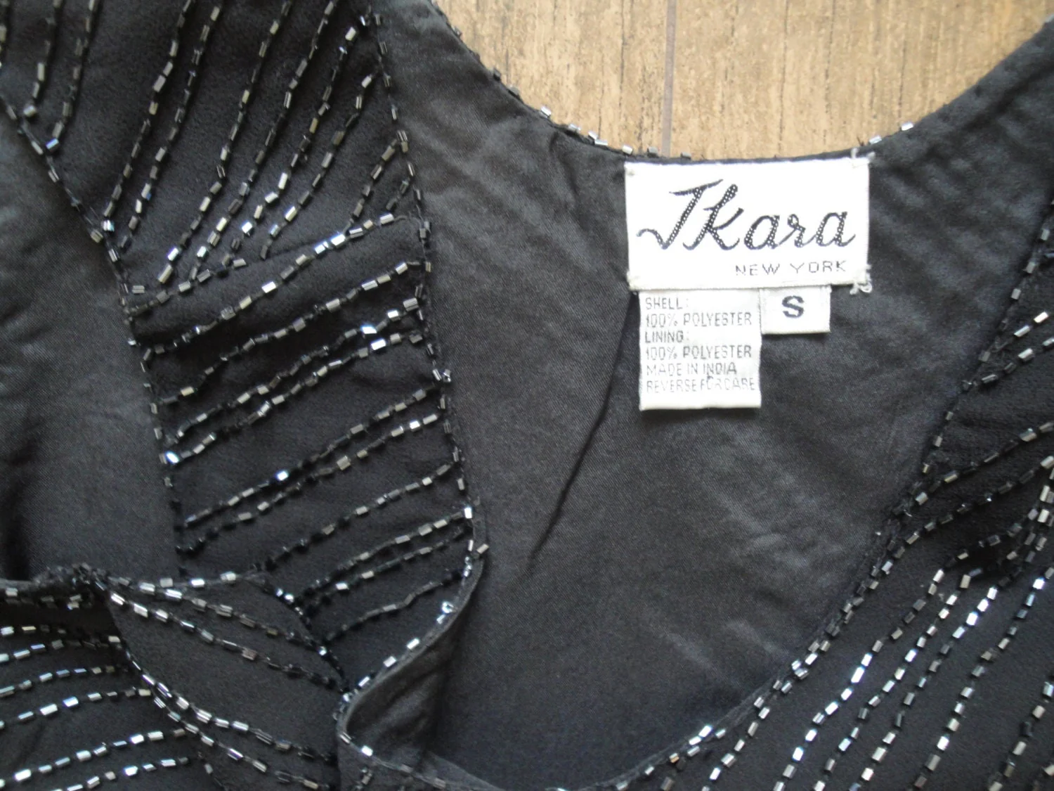 Beaded Tank Top Ikara New York Evening Black Beads On Black Polyester Diagonal Rows Bugle Beads Made In India Sleeveless Tank by Ikara New York - Image 8