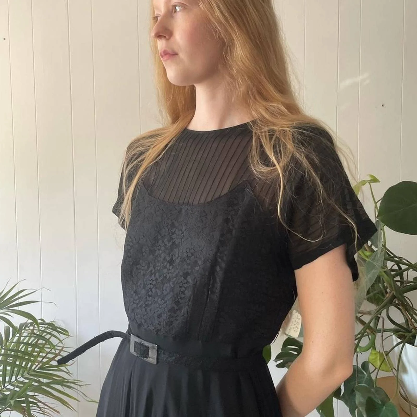 Beautiful 30s 40s Black Silk Chiffon Full Length Evening Dress - Image 3
