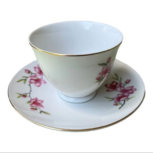 Beautiful Fine Bone China Set of 4 - Cherry Blossoms Teacup and Saucer by Grace - Image 3