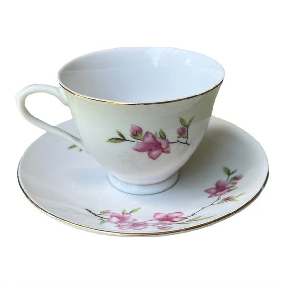 Beautiful Fine Bone China Set of 4 - Cherry Blossoms Teacup and Saucer by Grace - Image 4