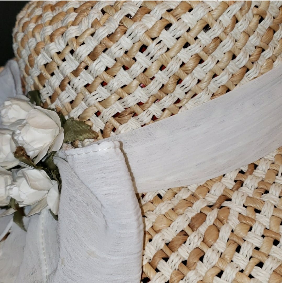 Beige and White Woven Hat with Sash and Flowers by High Spirits - Image 10