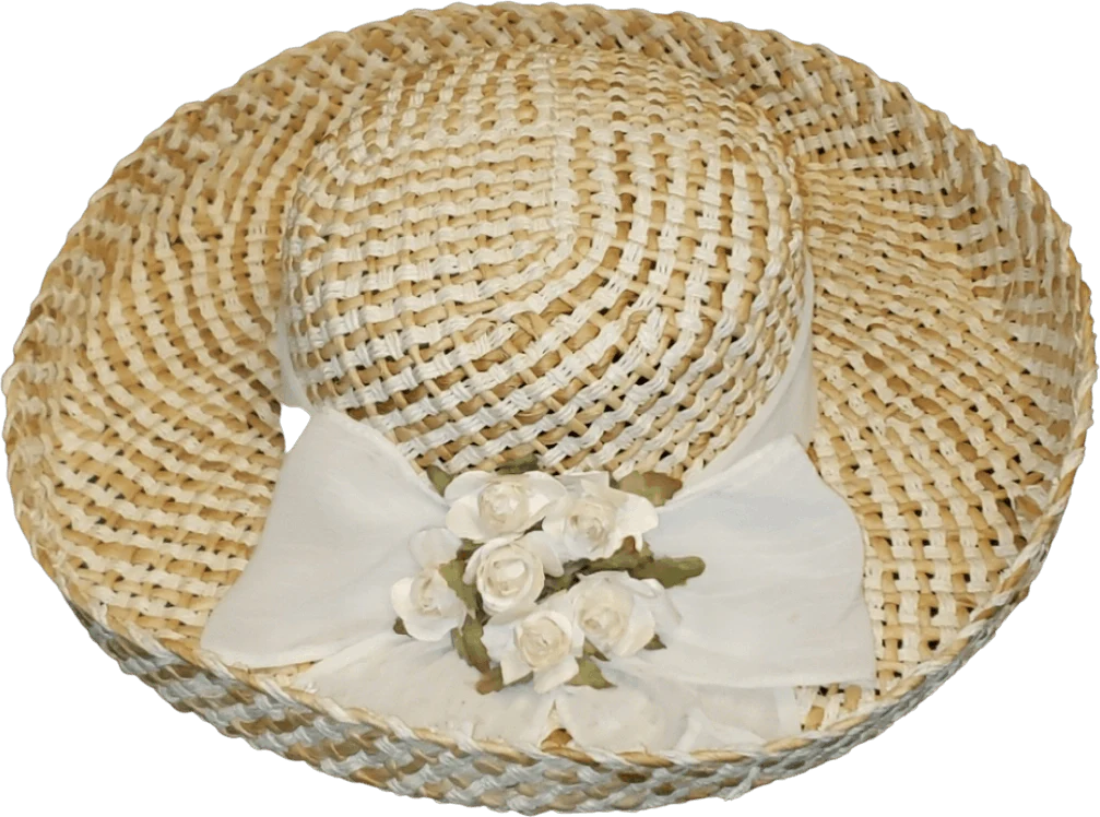 Beige and White Woven Hat with Sash and Flowers by High Spirits - Image 2