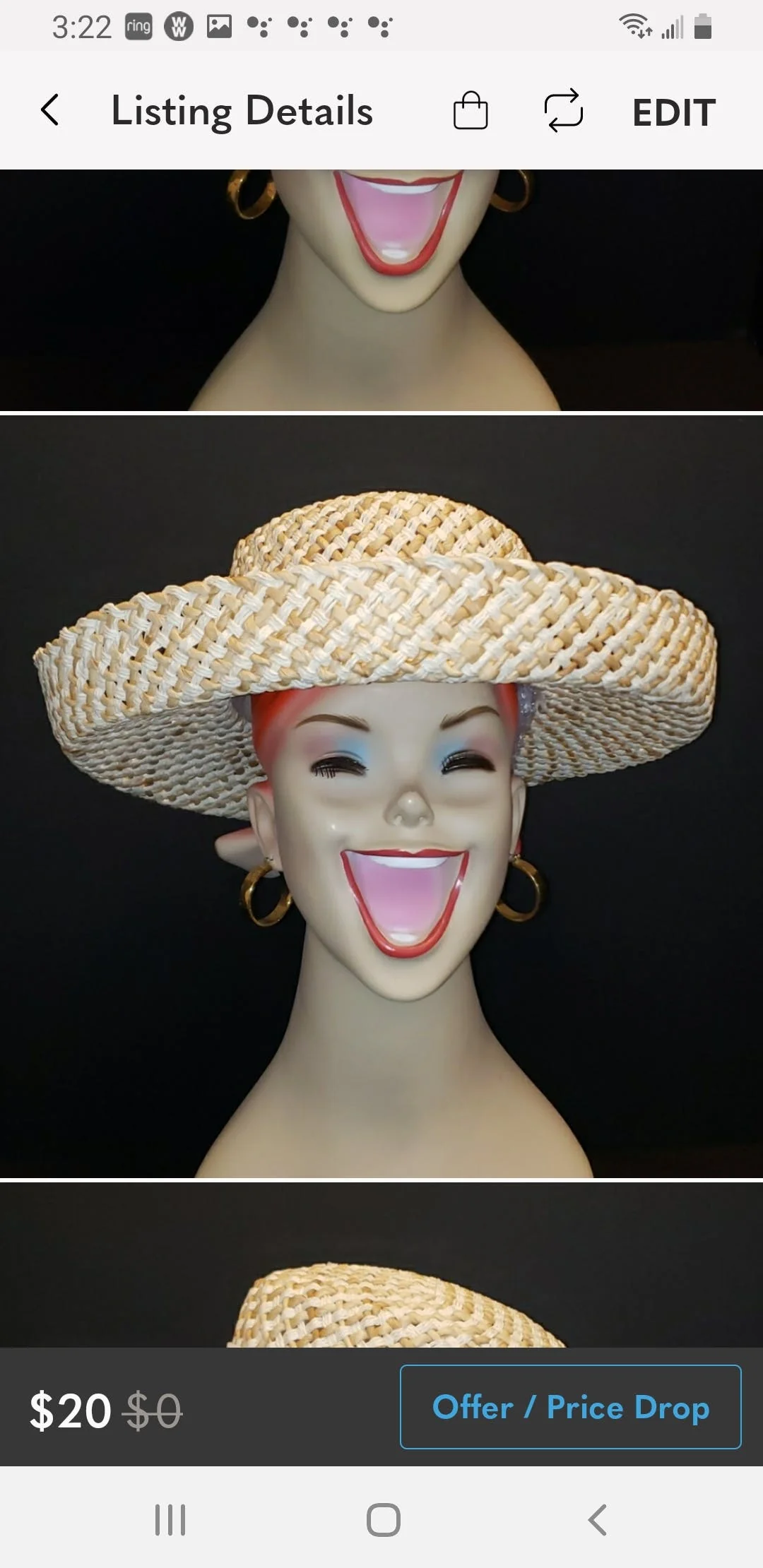 Beige and White Woven Hat with Sash and Flowers by High Spirits - Image 5