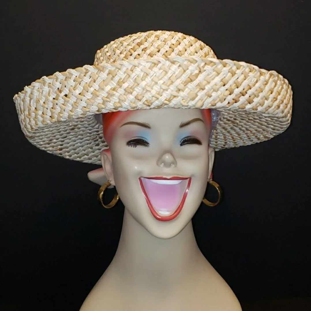 Beige and White Woven Hat with Sash and Flowers by High Spirits - Image 6