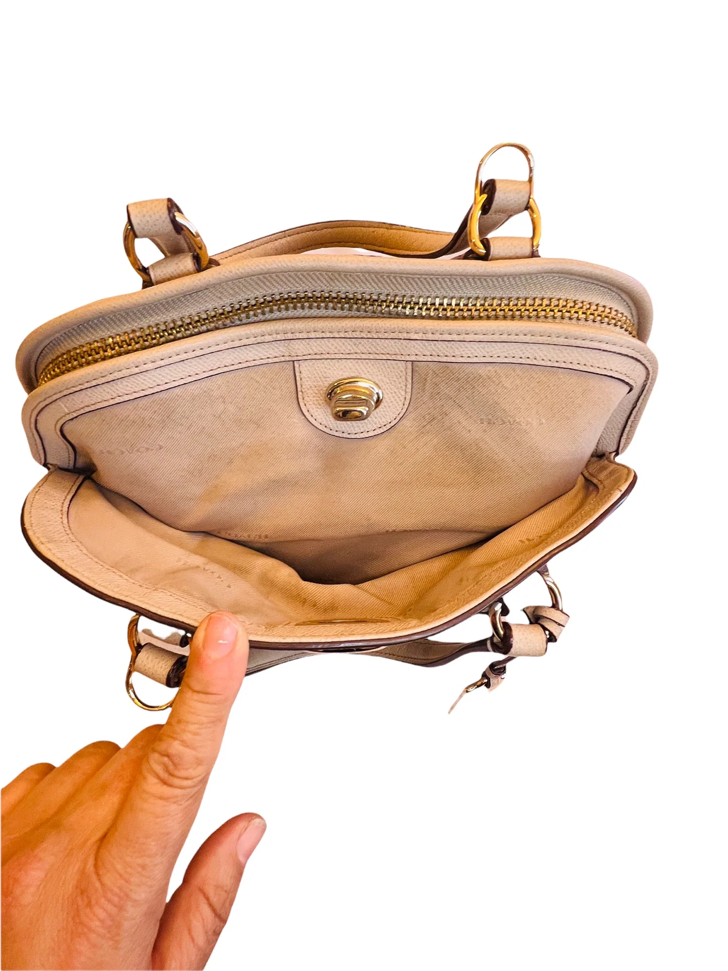 Beige Crossbrain Leather Street Prince Satchel Top Handles 14 In X 11 In by Coach - Image 5