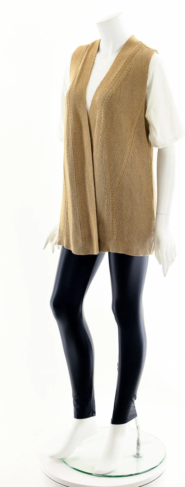 Beige Knit Long Vest Cardigan - Image 10