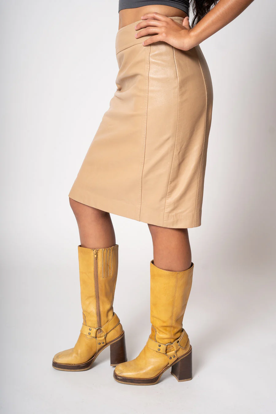 Beige Leather Pencil Skirt by Michael Kors - Image 3