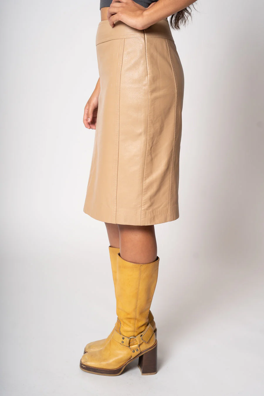 Beige Leather Pencil Skirt by Michael Kors - Image 5