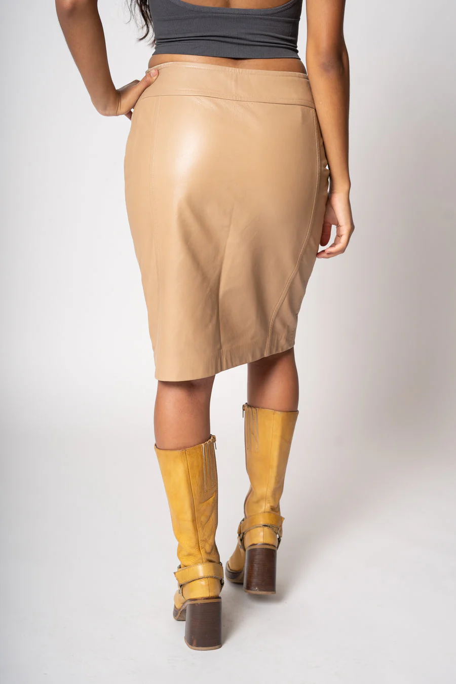 Beige Leather Pencil Skirt by Michael Kors - Image 6