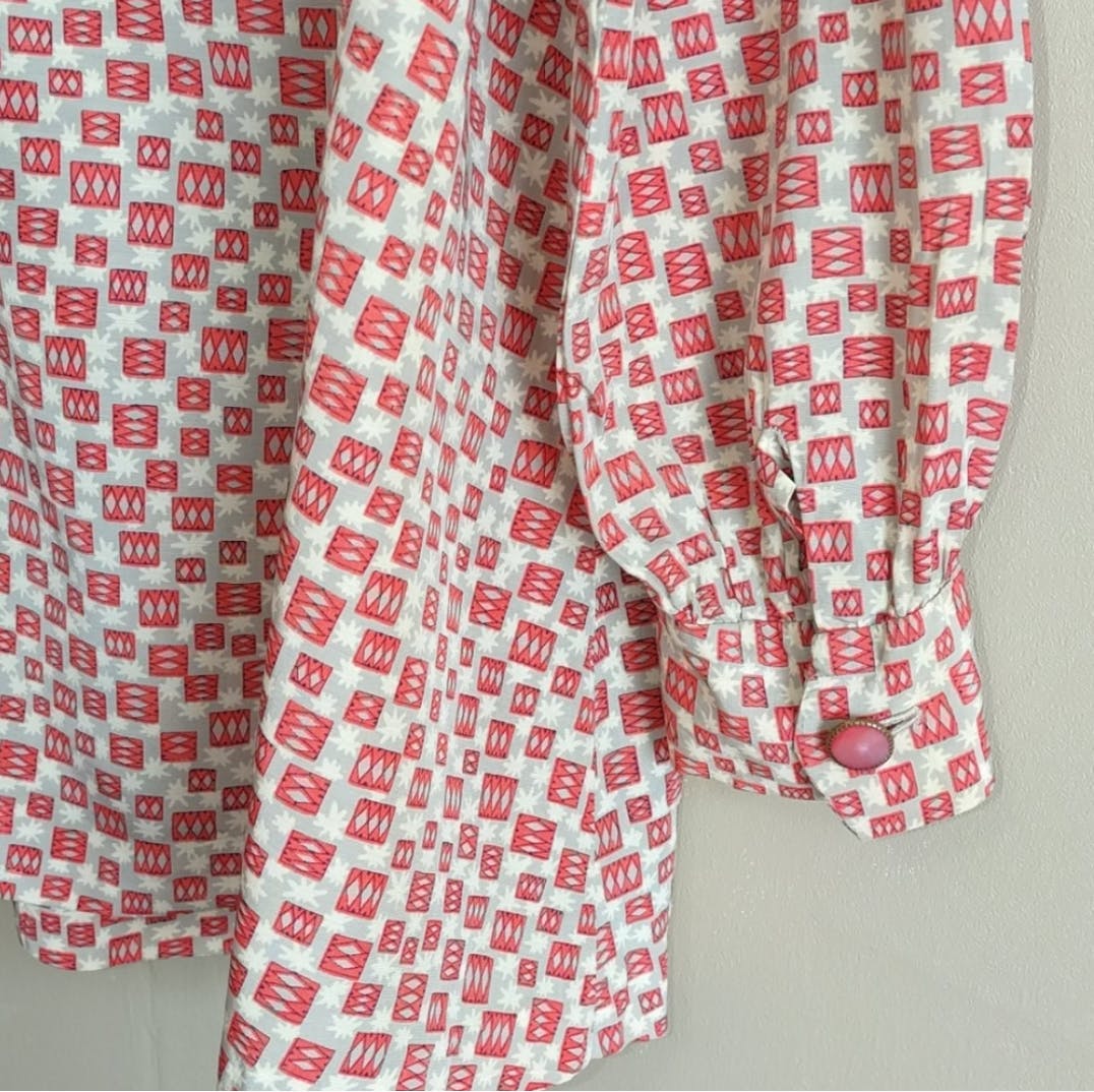 Beige and Orange Square Button Up Shirt - Image 4