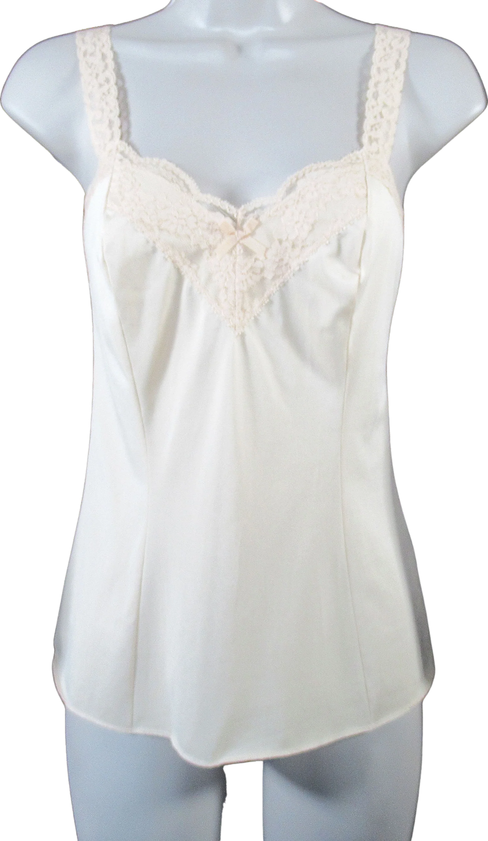 Beige Olga Small Camisole Nylon with Floral Lace Low Cut V-Neckline Lace Stretchy Straps Very Pretty Cami Vintage by Olga