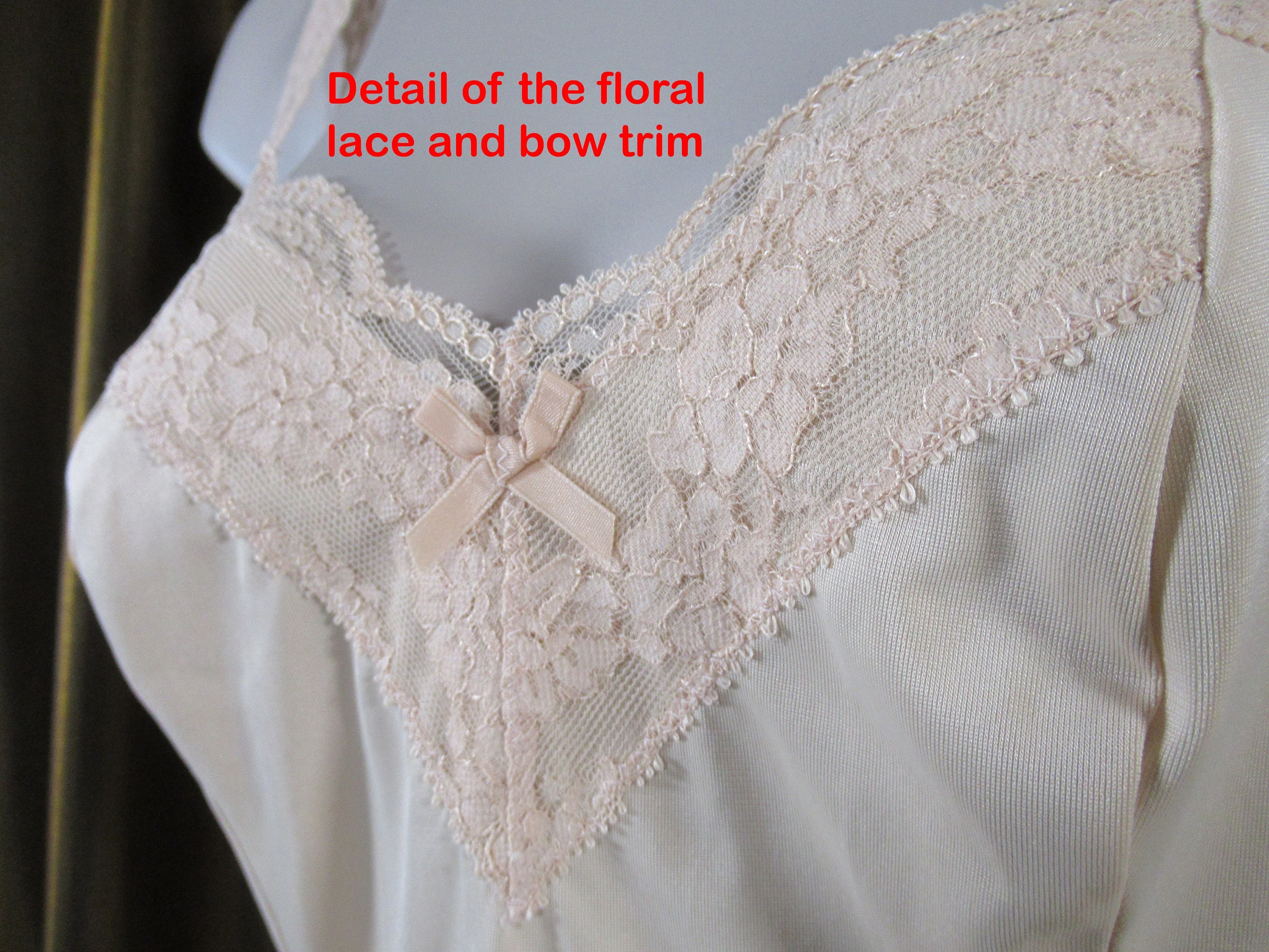 Beige Olga Small Camisole Nylon with Floral Lace Low Cut V-Neckline Lace Stretchy Straps Very Pretty Cami Vintage by Olga - Image 5