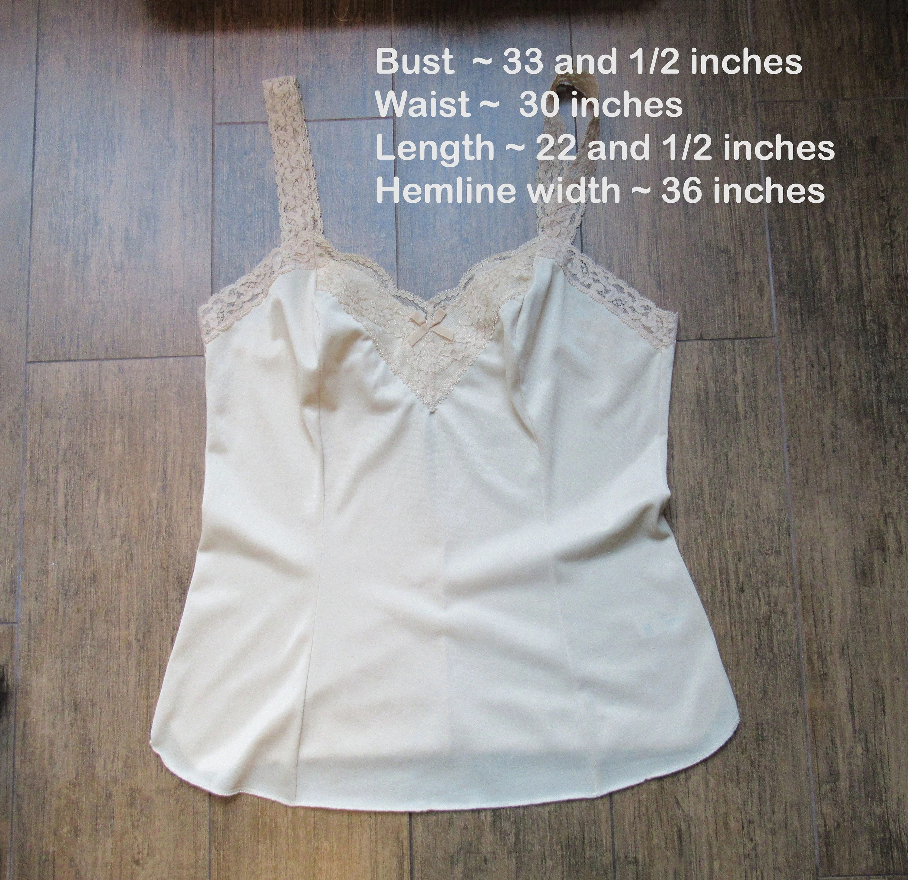 Beige Olga Small Camisole Nylon with Floral Lace Low Cut V-Neckline Lace Stretchy Straps Very Pretty Cami Vintage by Olga - Image 6