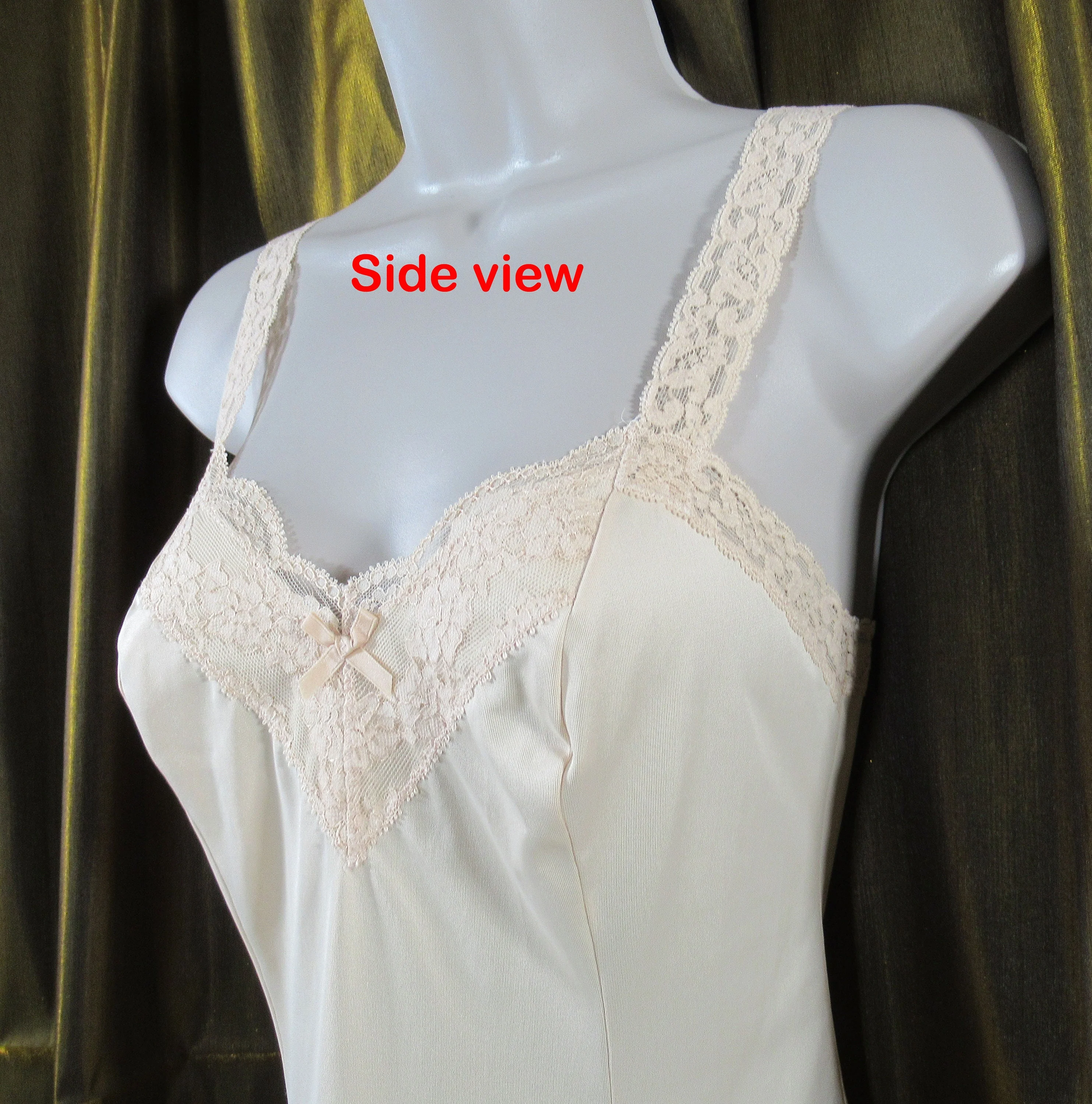 Beige Olga Small Camisole Nylon with Floral Lace Low Cut V-Neckline Lace Stretchy Straps Very Pretty Cami Vintage by Olga - Image 7