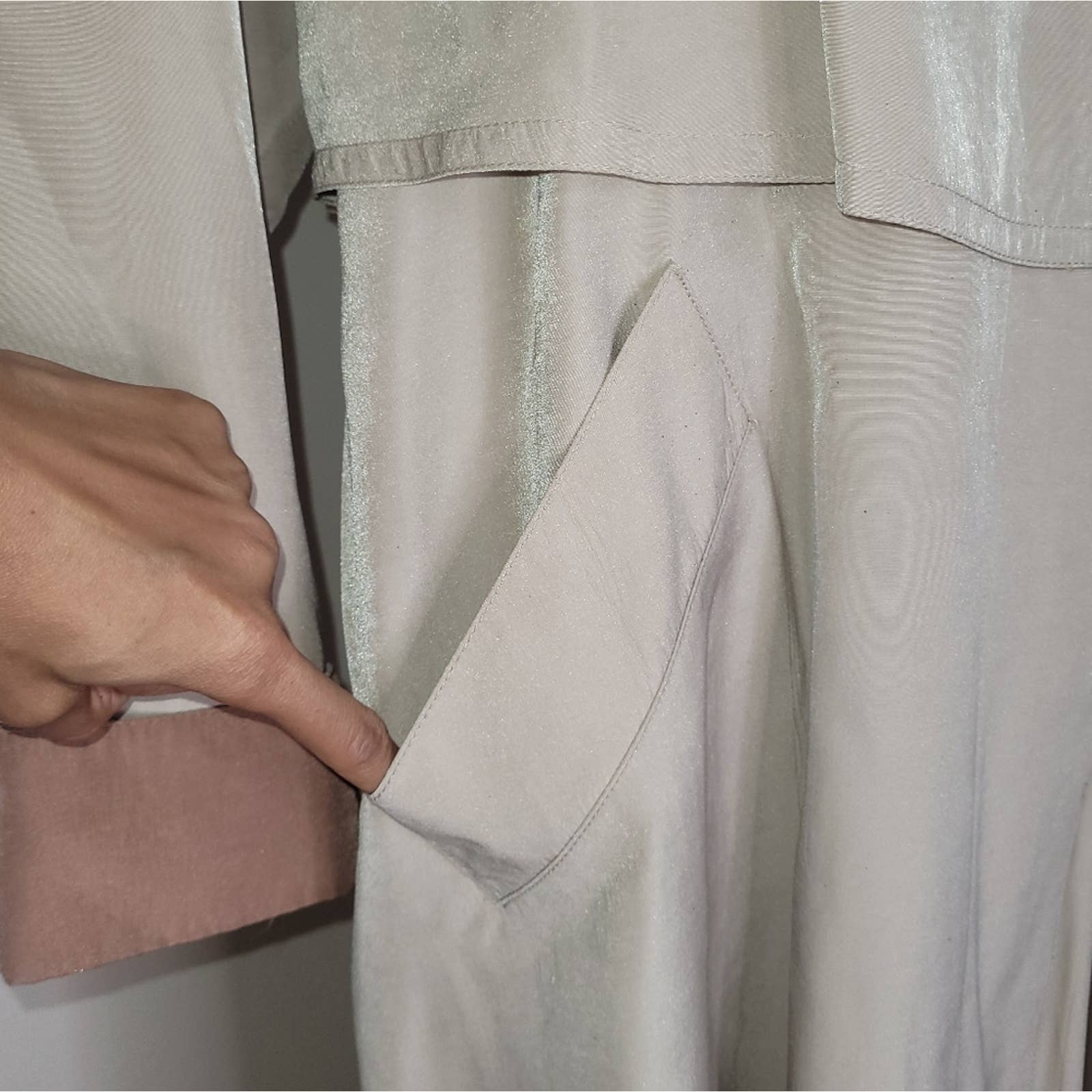 Beige/tan and Brown Vintage Long-Sleeved Belted Trench Coat - Image 8