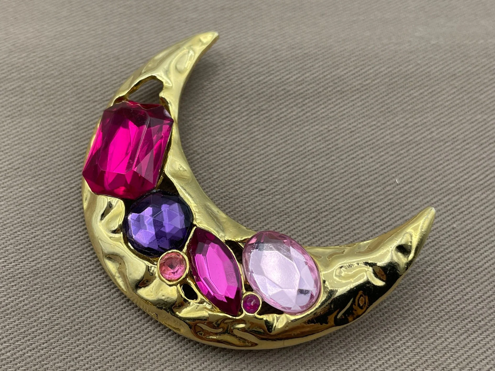 Bejeweled Crescent Moon Brooch Signed by Park Lane - Image 3