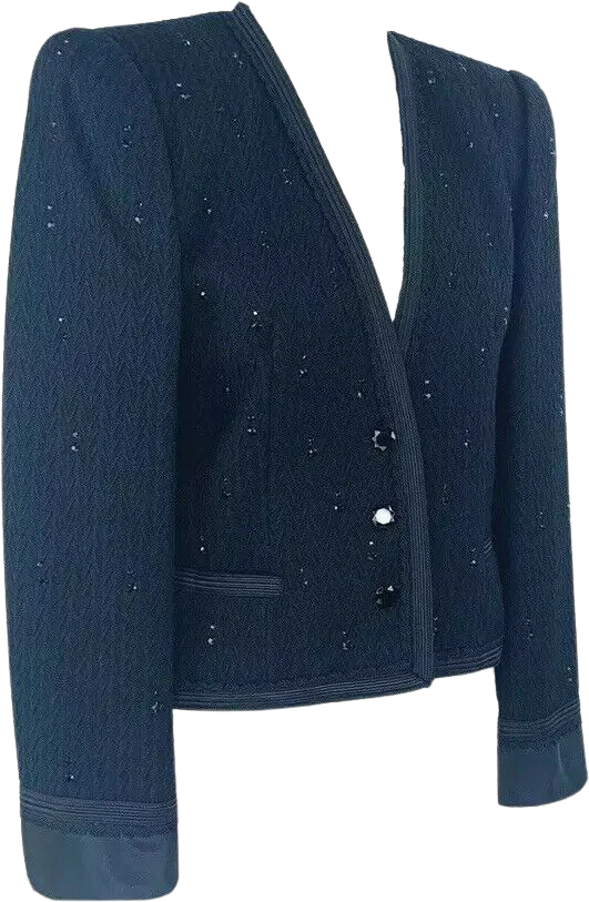 Benton Ltd Vintage 90s Blazer Black Glass Beads Jacket Size 10 by Richard Assatly
