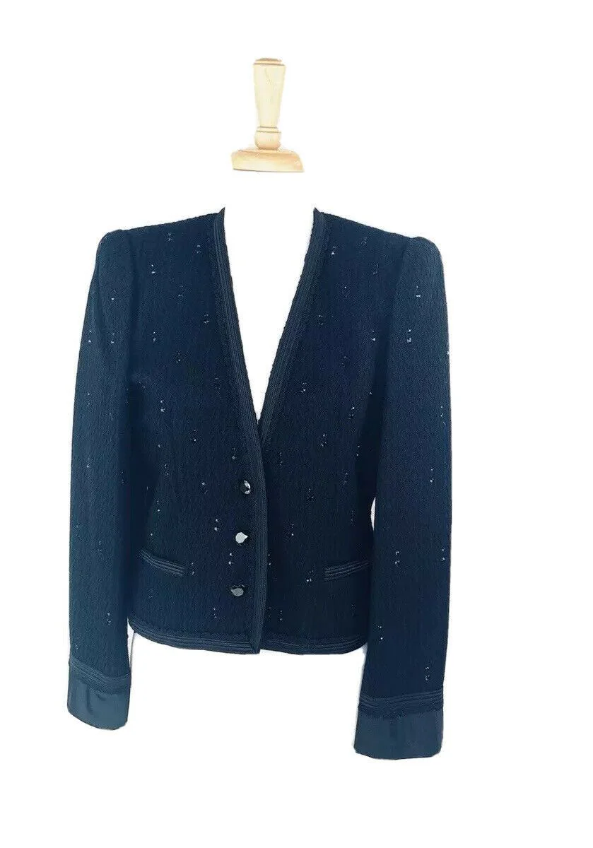 Benton Ltd Vintage 90s Blazer Black Glass Beads Jacket Size 10 by Richard Assatly - Image 3