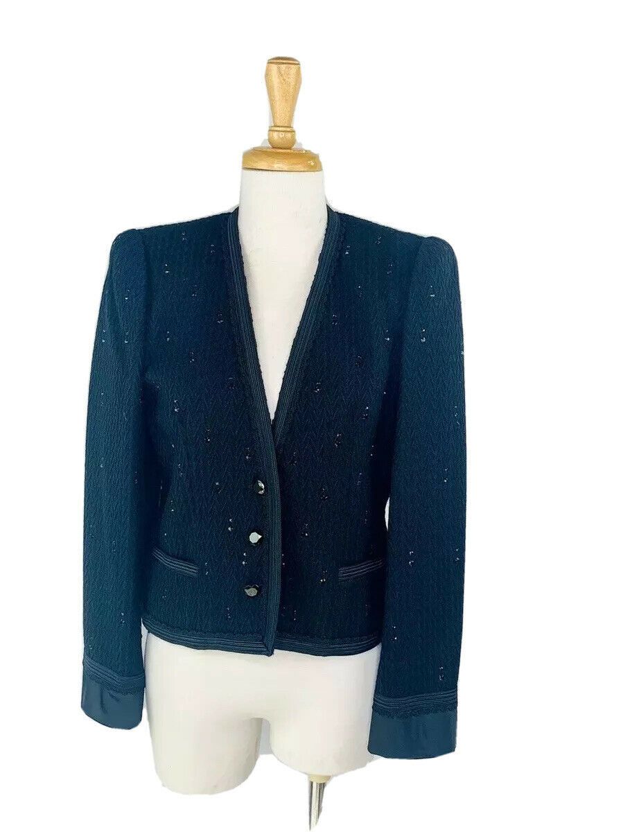 Benton Ltd Vintage 90s Blazer Black Glass Beads Jacket Size 10 by Richard Assatly - Image 4