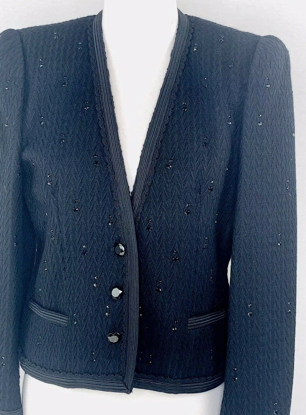 Benton Ltd Vintage 90s Blazer Black Glass Beads Jacket Size 10 by Richard Assatly - Image 6