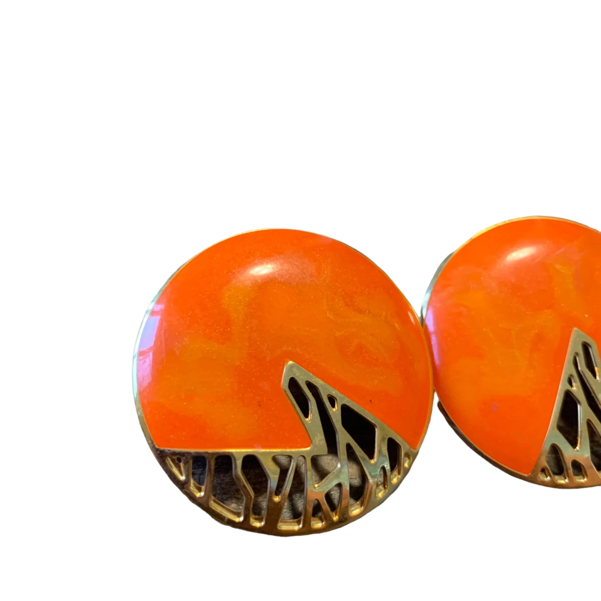 Berebi Enamel Tangerine Orange Gold Tone Earrings By Berebi - Image 5