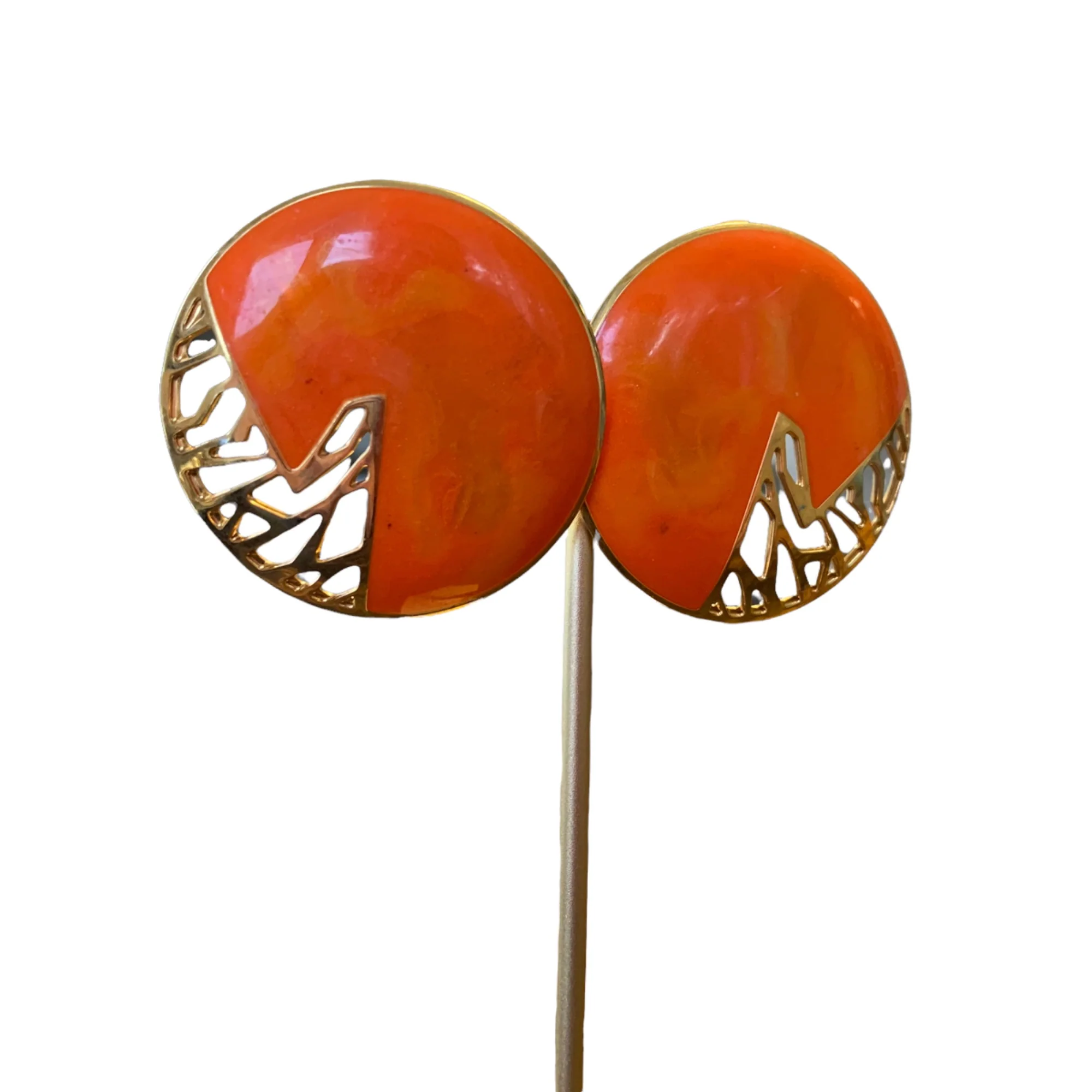 Berebi Enamel Tangerine Orange Gold Tone Earrings By Berebi - Image 6