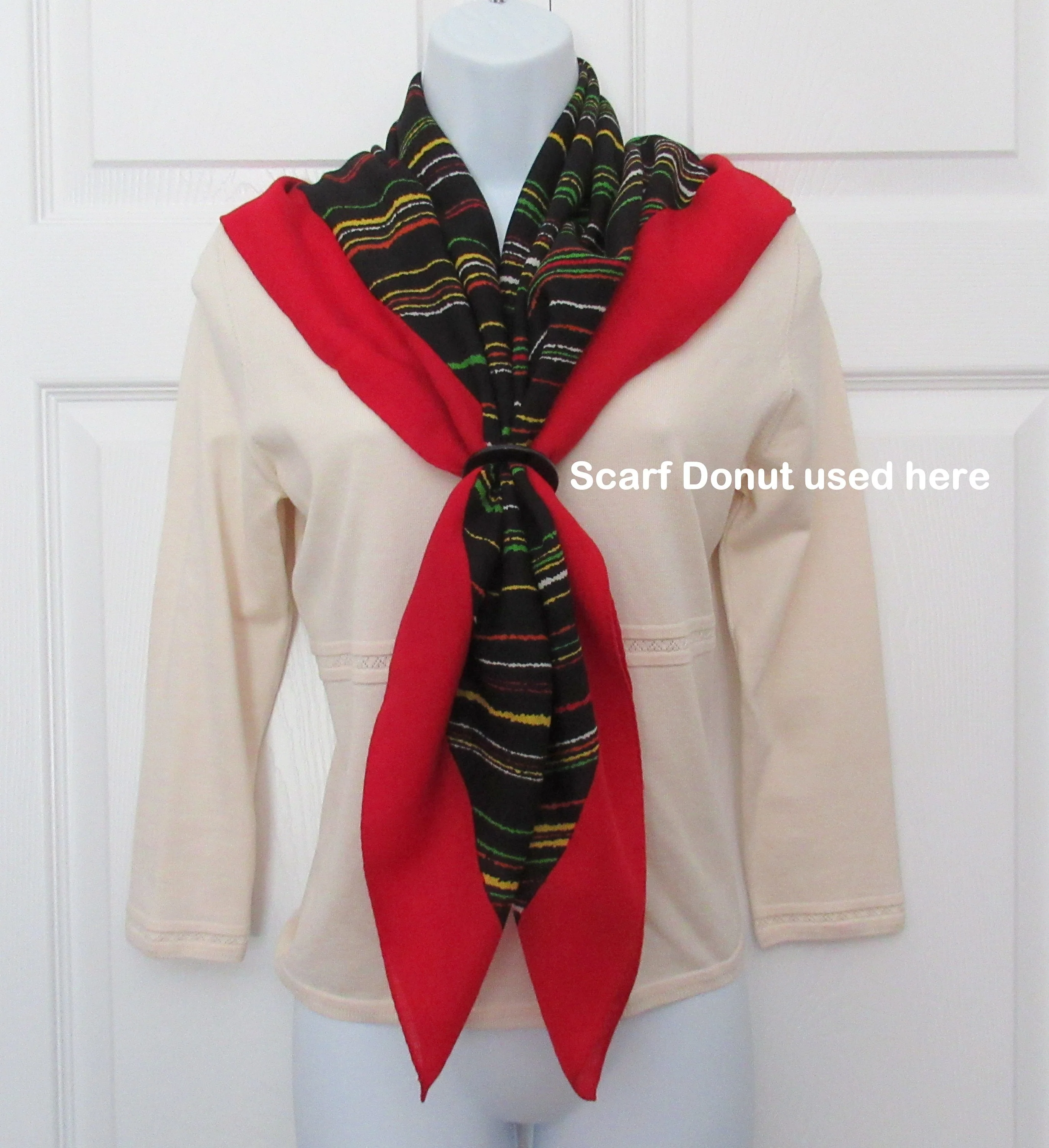 Bill Blass Scarf Designer Challis Square Diagonal Lines Design with Bold Red Border Rolled Hemedges Black Red Green by Bill Blass - Image 8