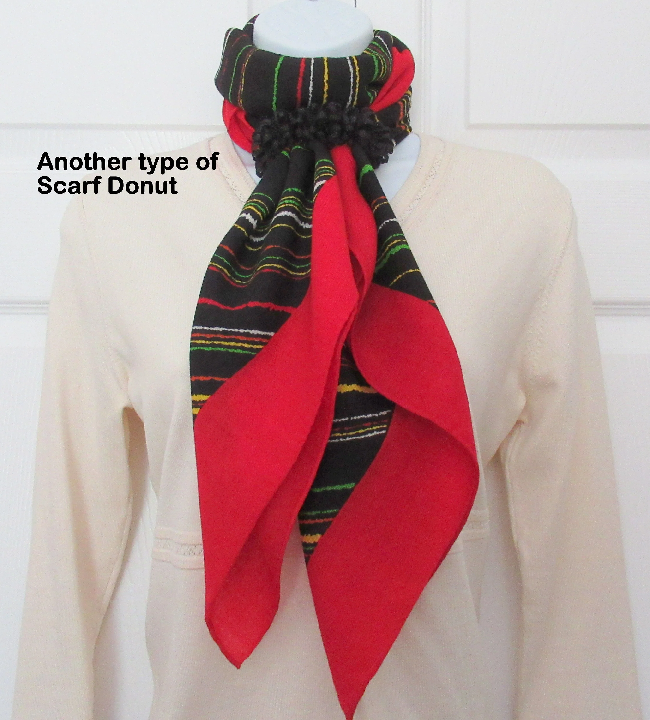 Bill Blass Scarf Designer Challis Square Diagonal Lines Design with Bold Red Border Rolled Hemedges Black Red Green by Bill Blass - Image 9