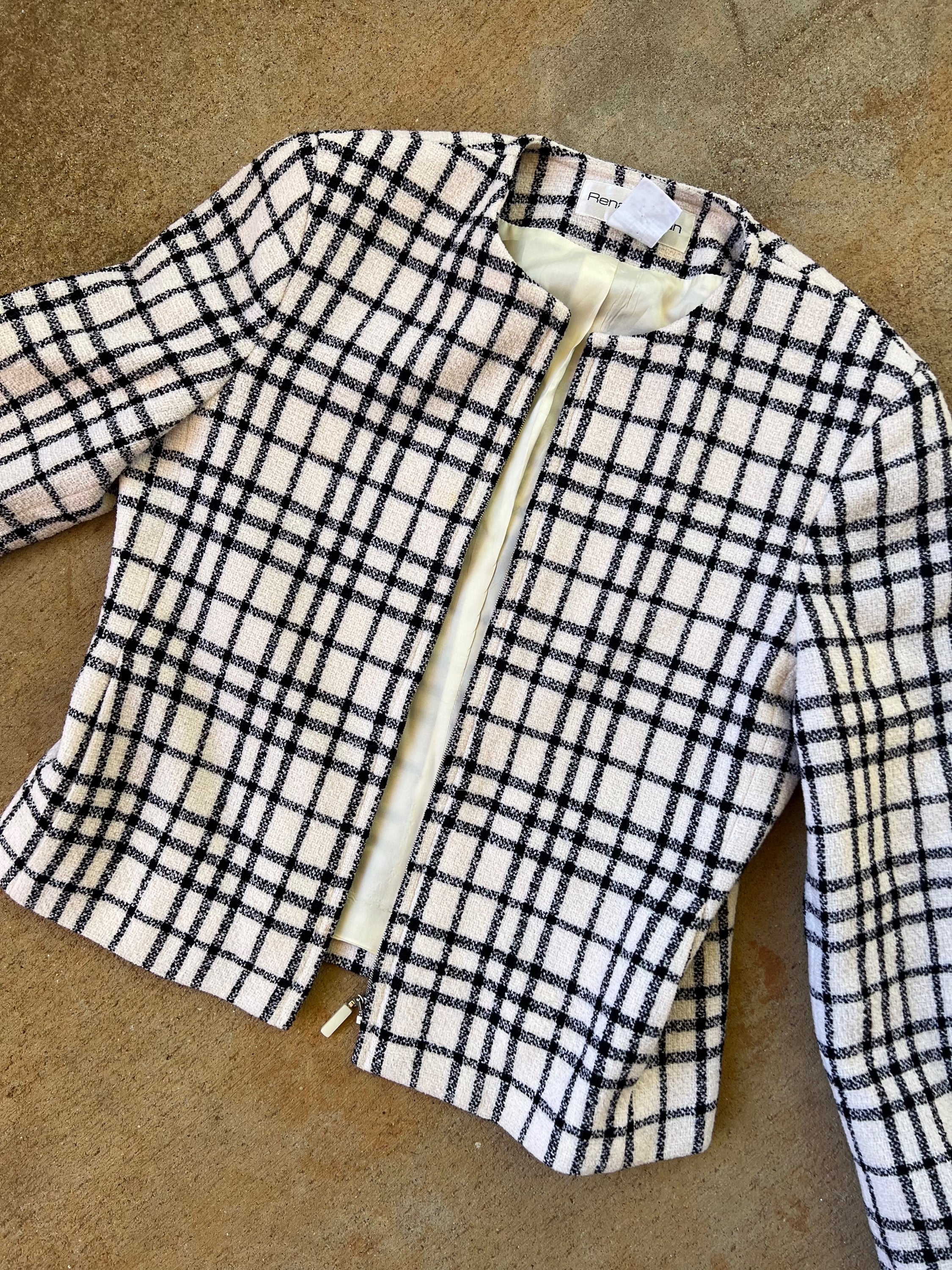 Black and Cream Grid Zip Up Jacket - Image 2