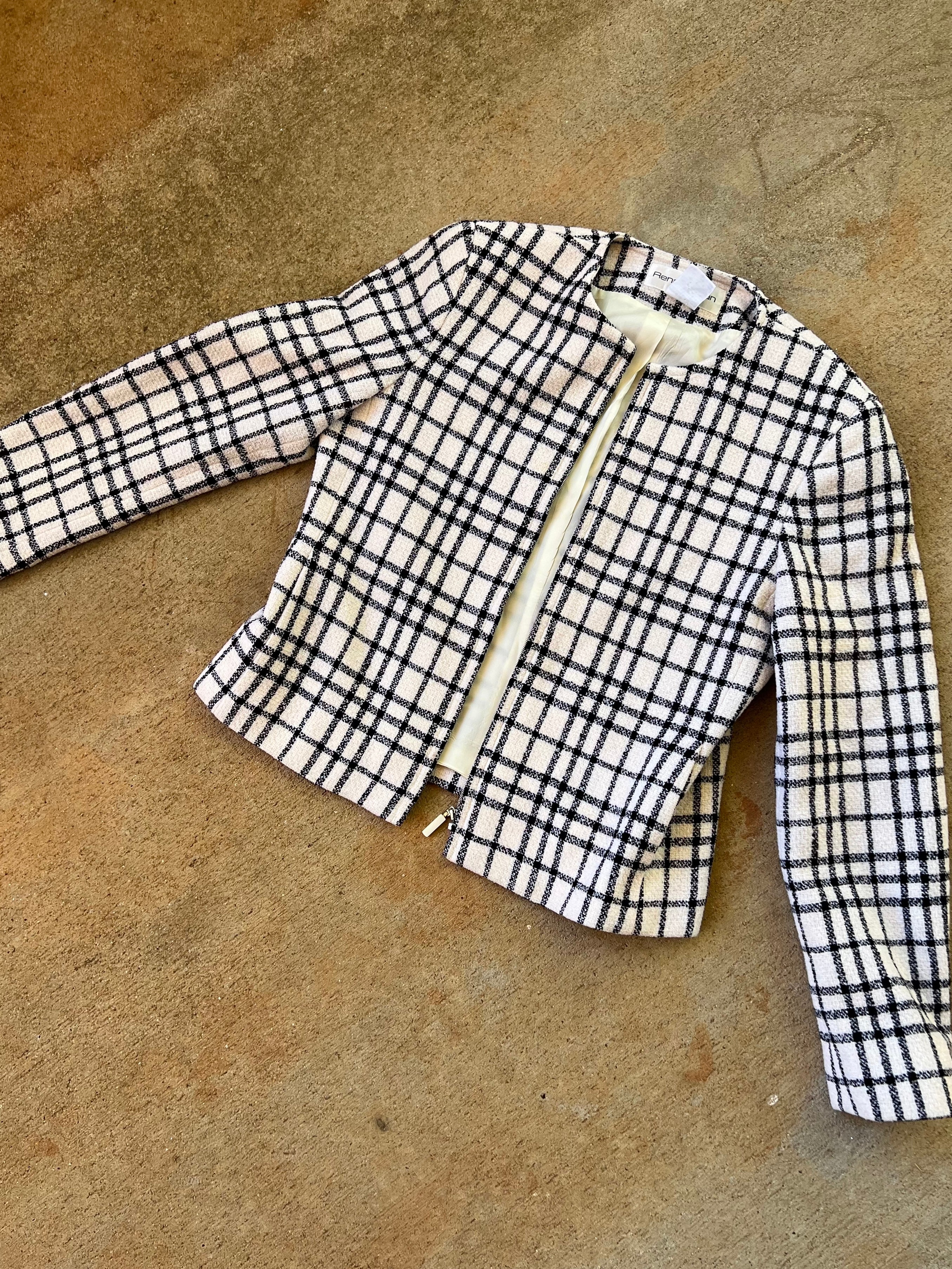 Black and Cream Grid Zip Up Jacket - Image 6