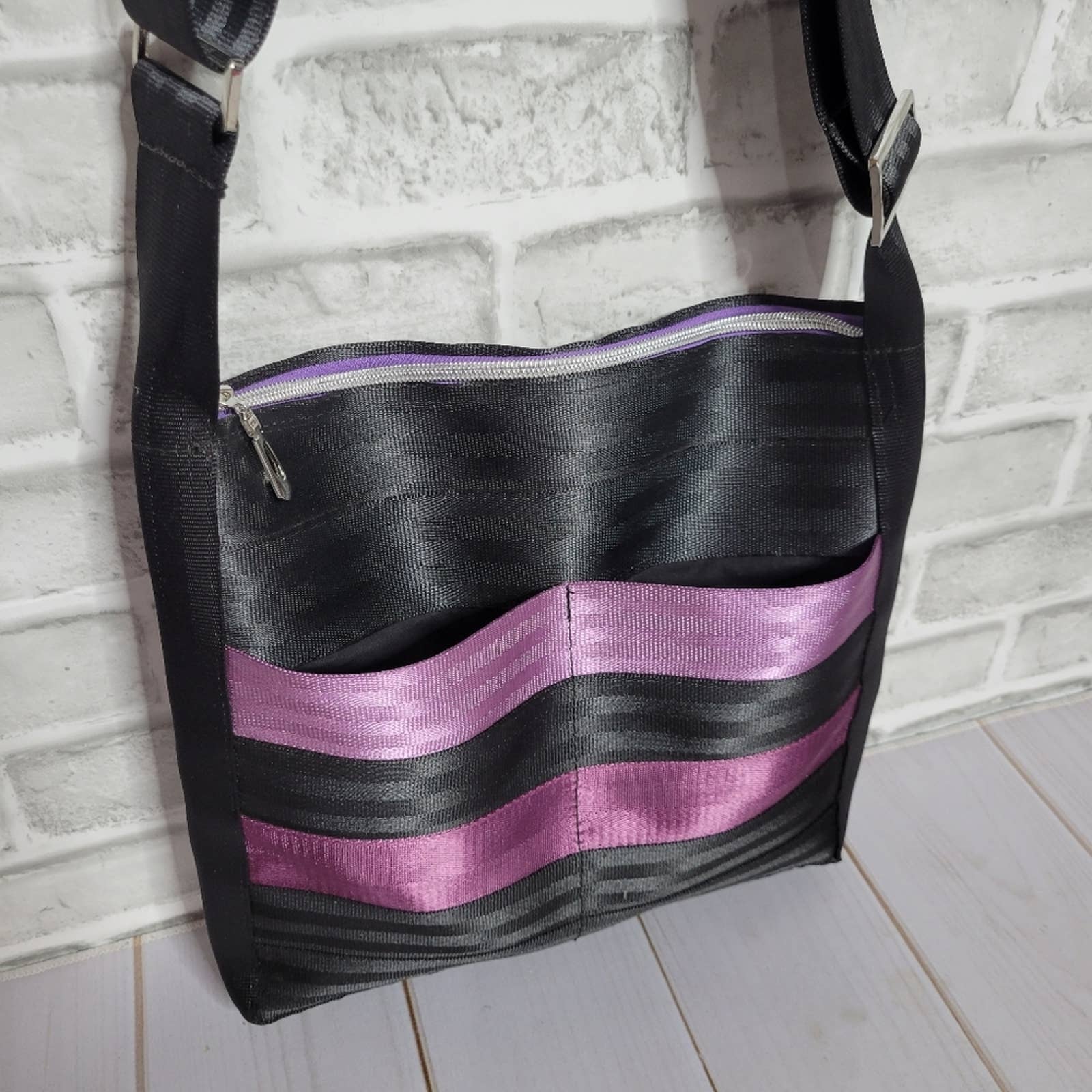 Black and Purple Seatbelt Crossbody Purse by Buckle Up Bags - Image 5
